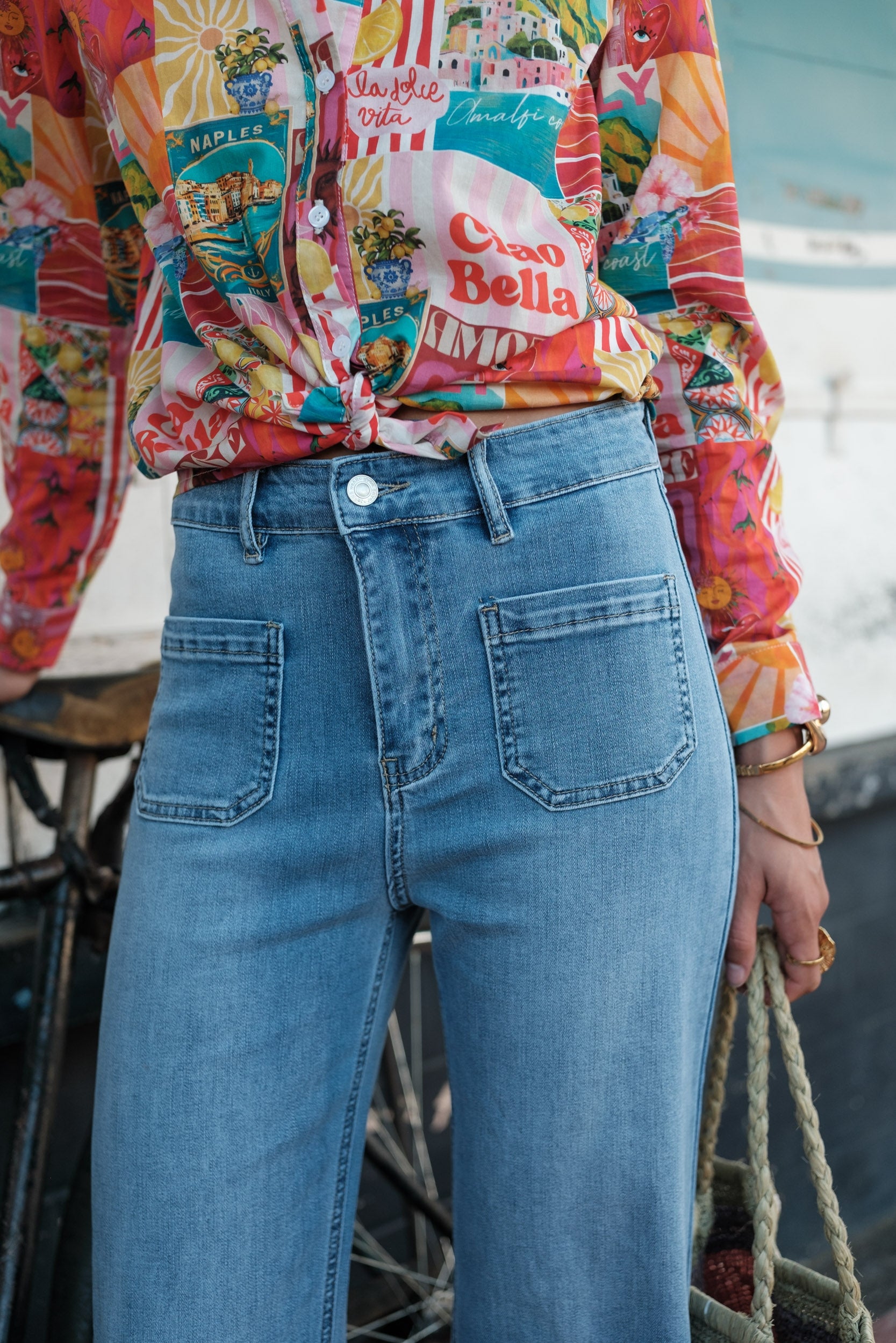 Maison Onado Wide Flare Proust jean délavé clair taille haute
