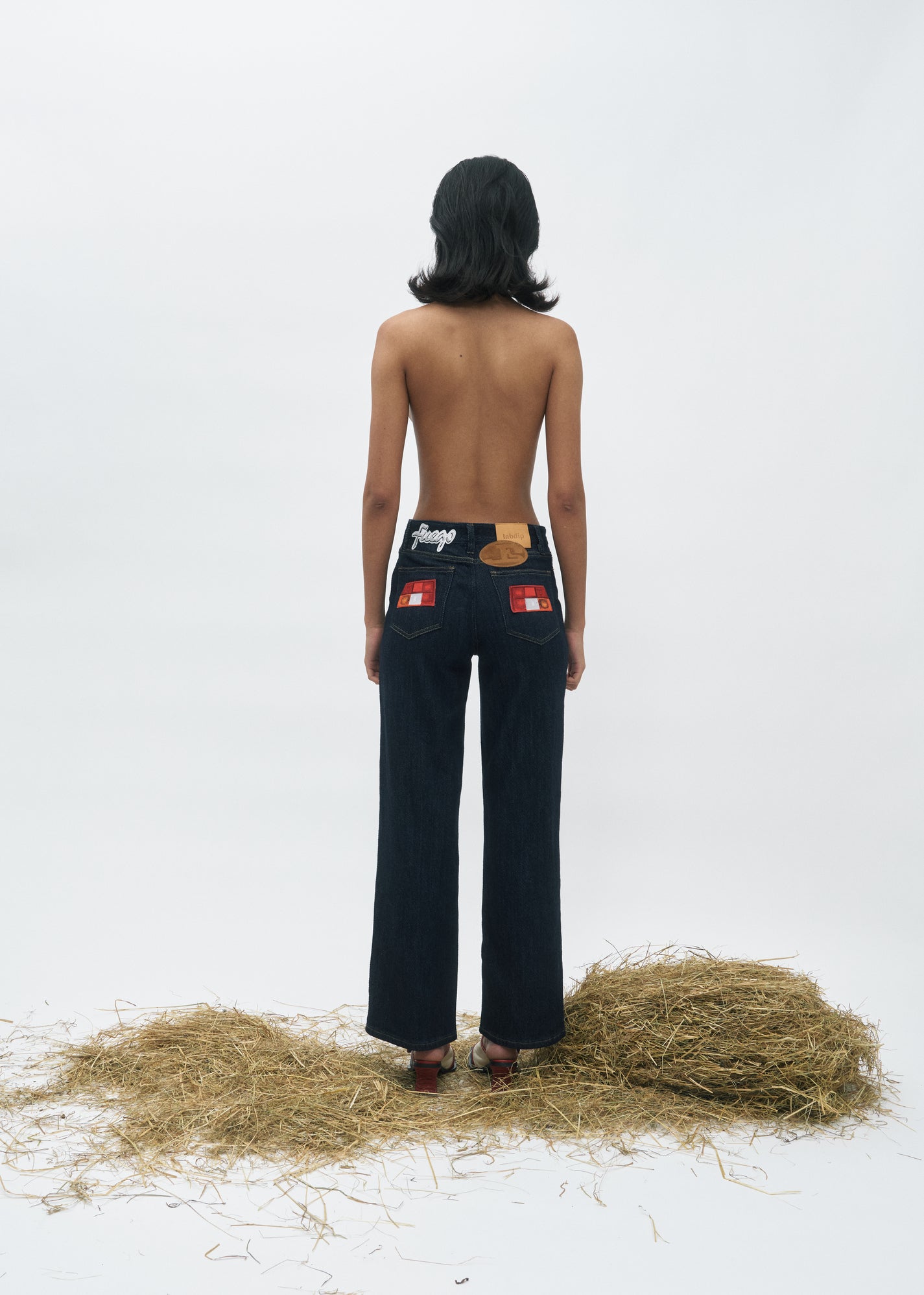 Labdip Drift Dark Blue jean droit long à patchs