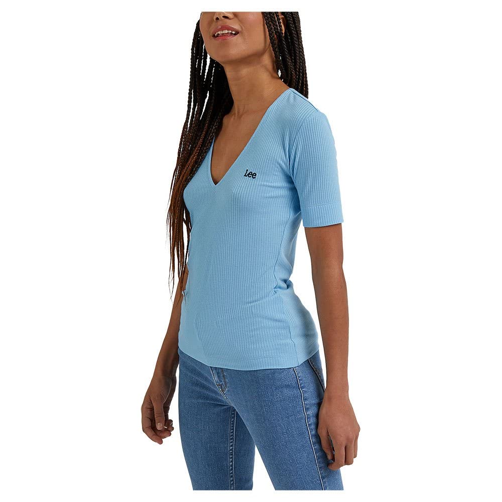 Lee Col en V t-shirt femme bleu coupe ajustée