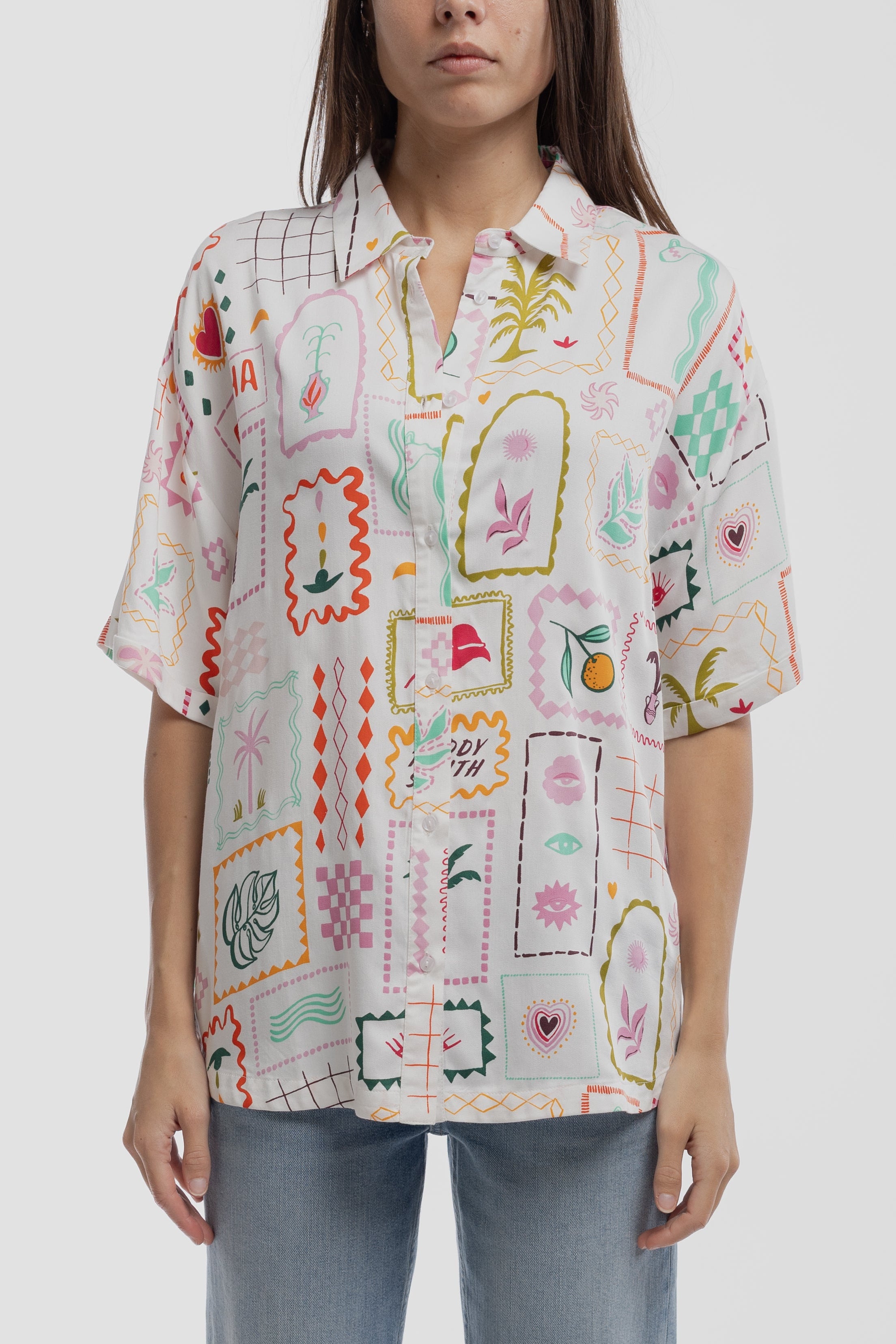 Teddy Smith C-Clover MC chemise femme blanche viscose
