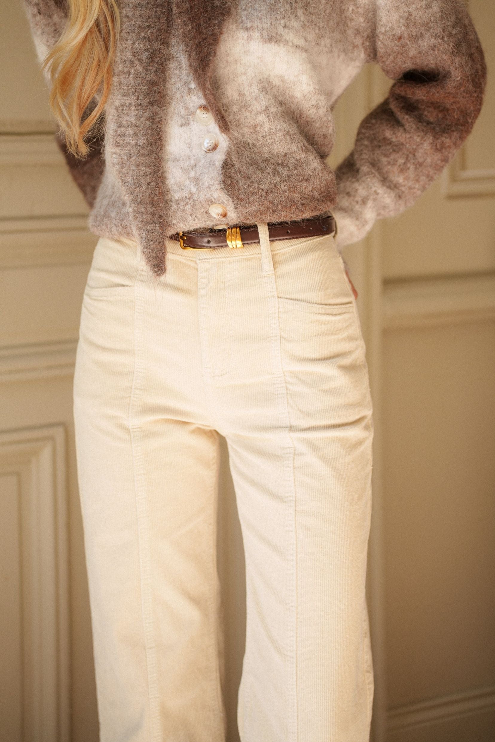 Maison Onado Eloy pantalon velours beige wide leg