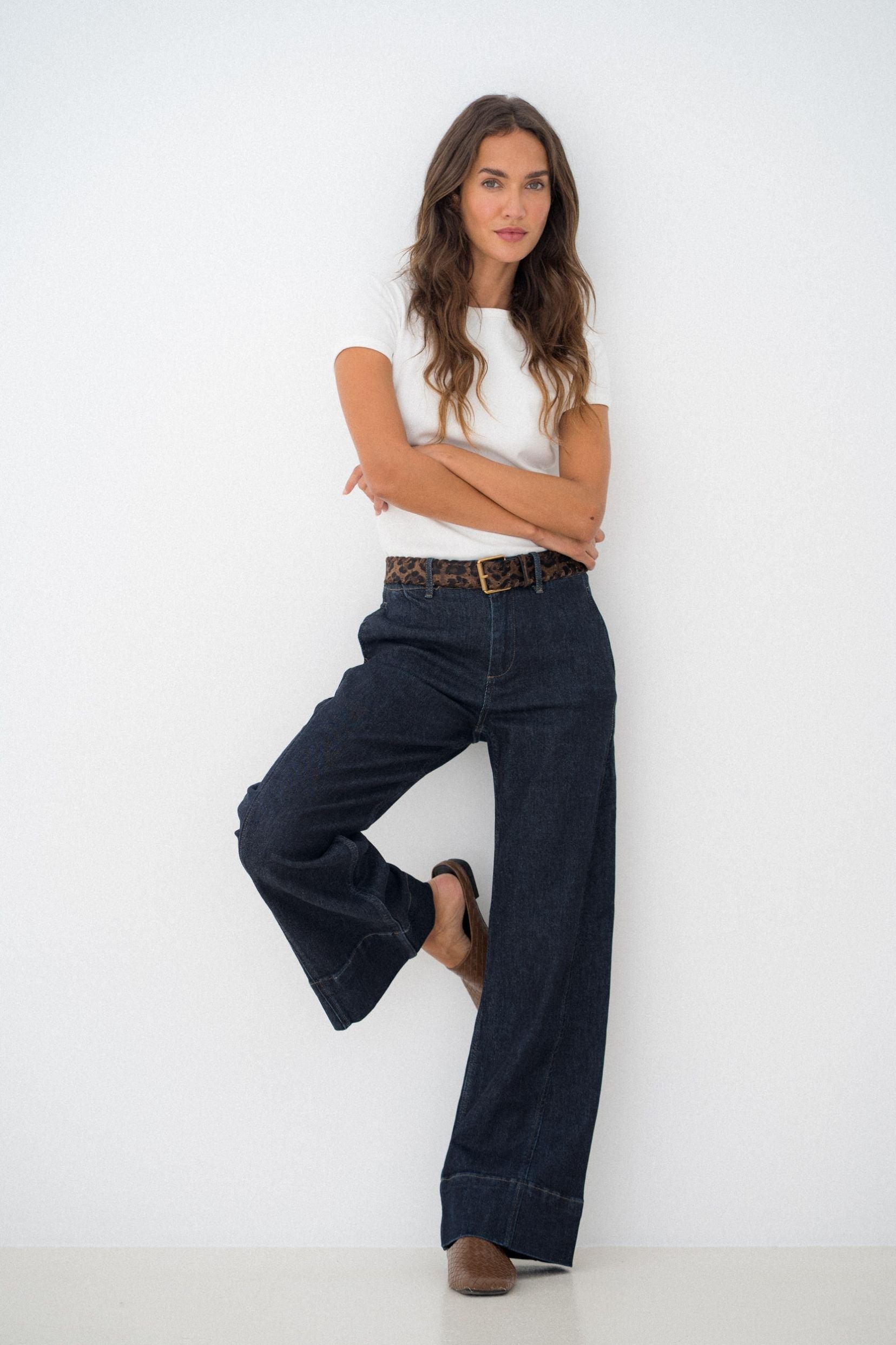 Maison Onado Lucie jean wide leg brut ceinture léopard