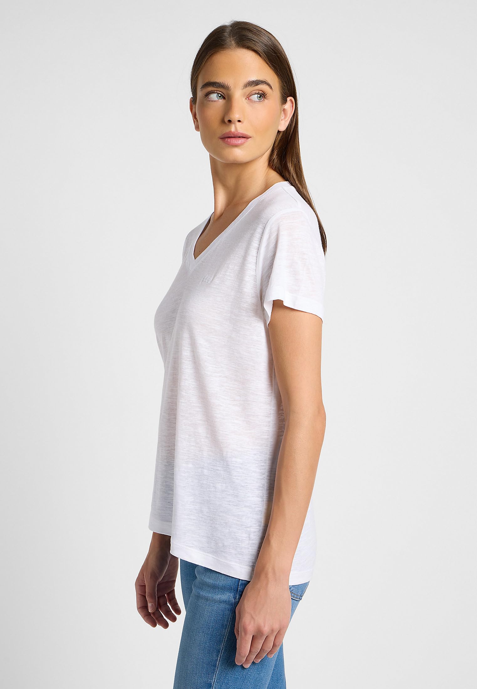 Lee V Neck Tee t-shirt femme blanc éclatant lin col V