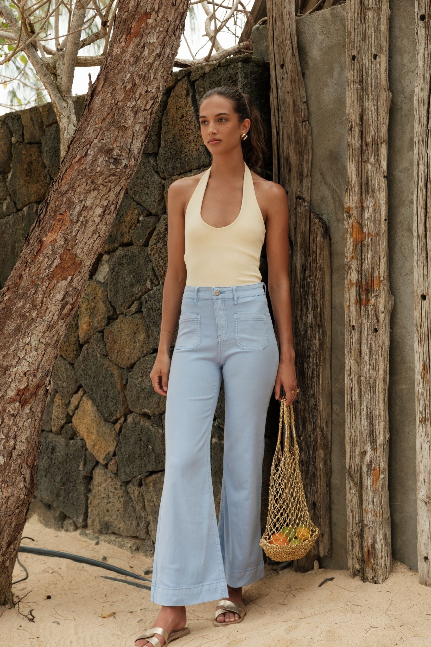 Maison Onado Proust jean wide flare bleu lavande taille haute