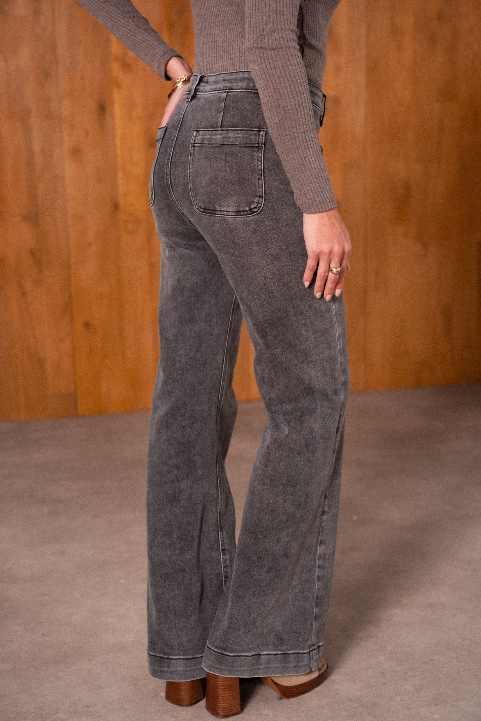 Maison Onado Pépita jean flare gris 70's coton