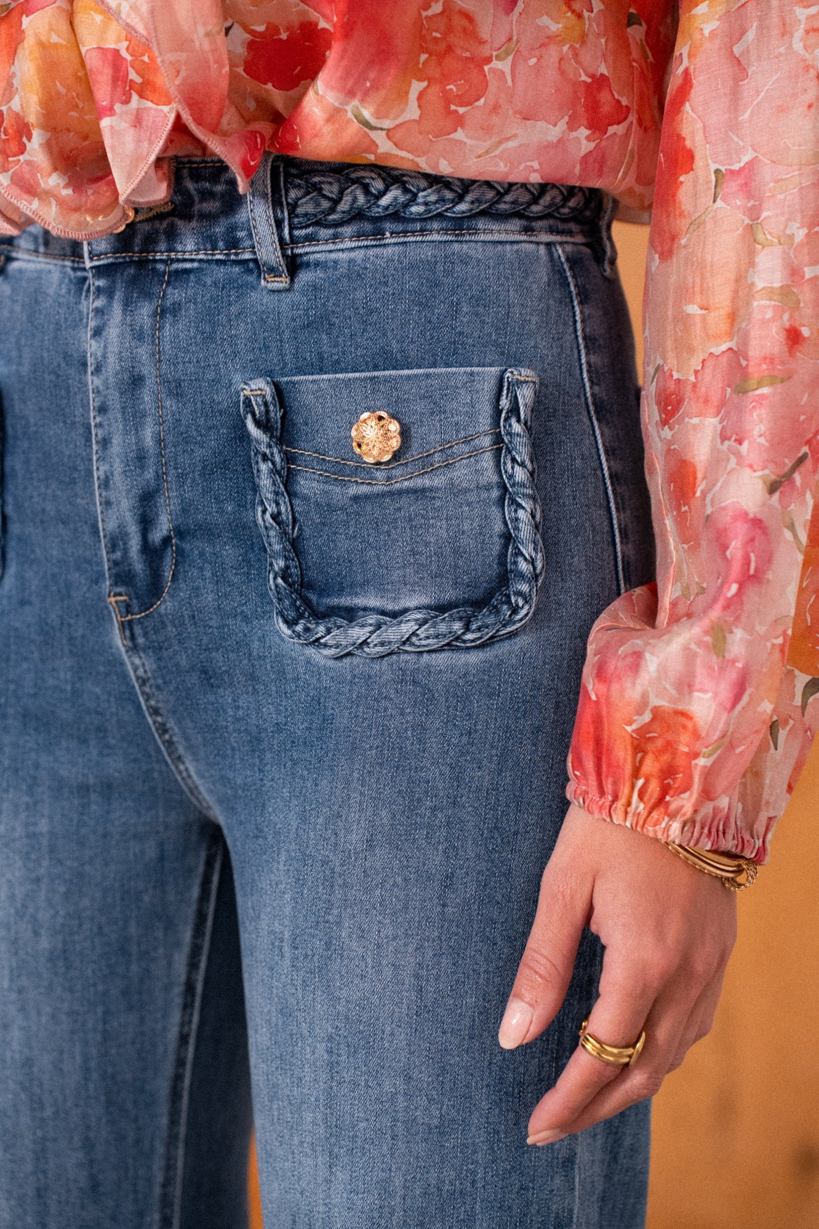 Maison Onado Juline jean flare denim bleu stretch