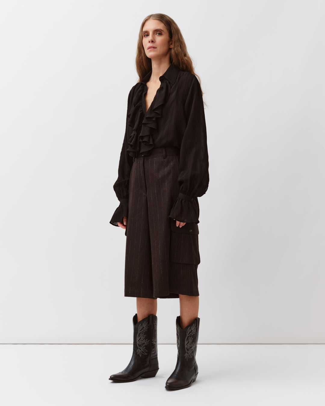 DIEGA BASTO bermuda chocolat gris viscose laine
