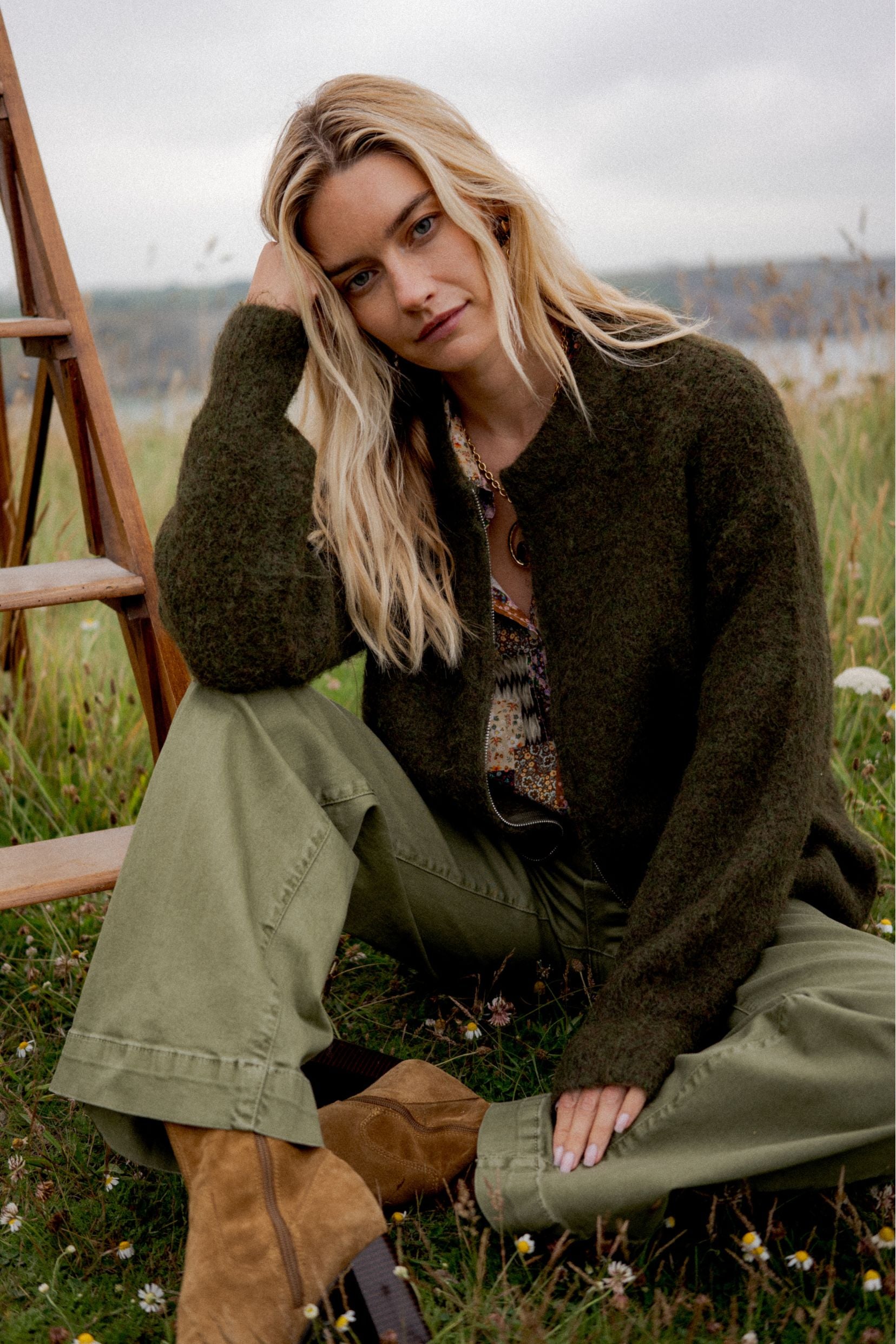 Maison Onado Romy gilet oversize taupe maille douce