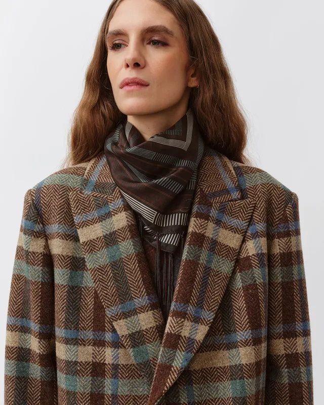 DIEGA FAREO foulard soie aqua chocolat franges