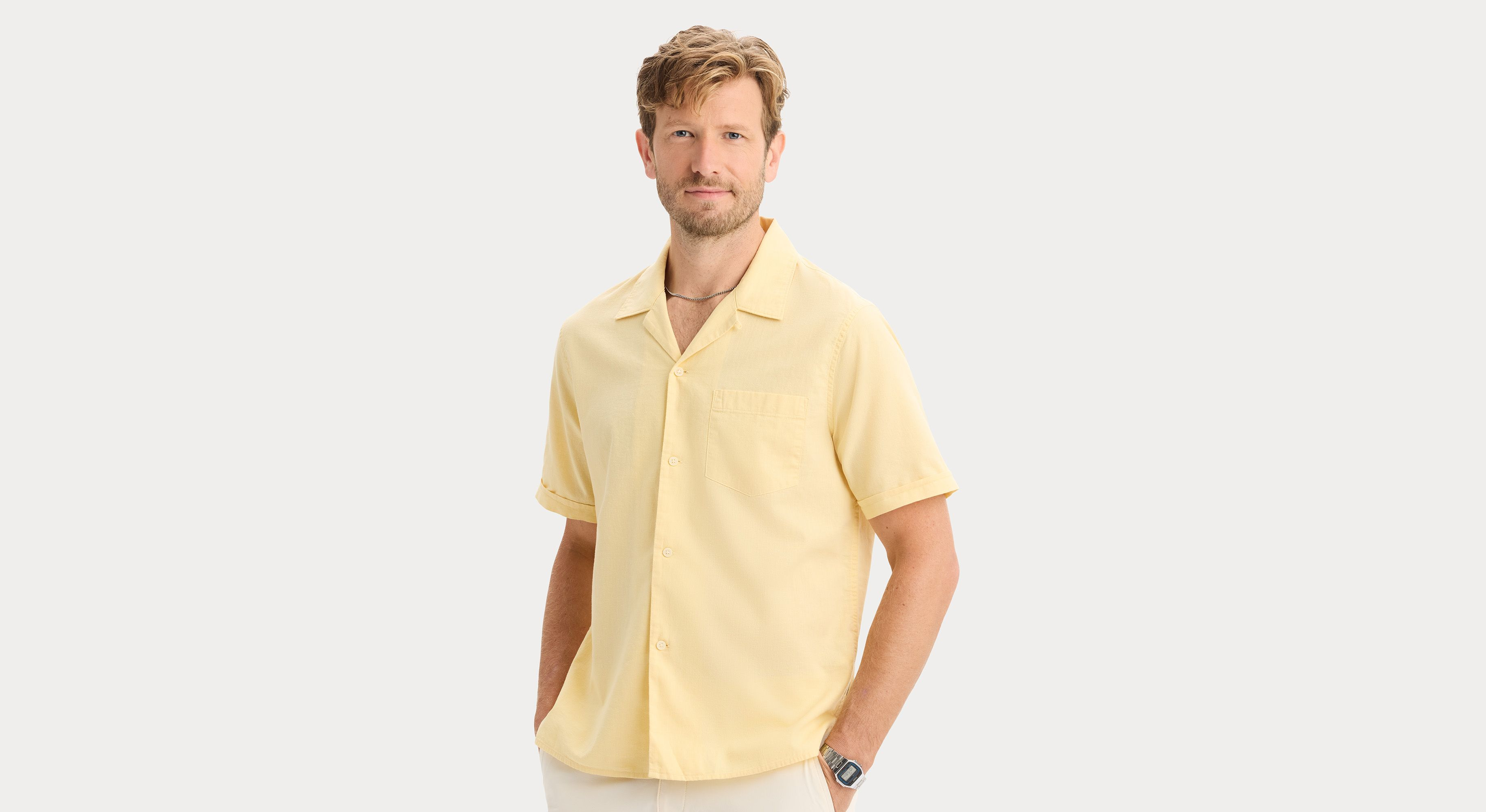 Dockers Camp Shirt chemise homme jaune Italian Straw lin