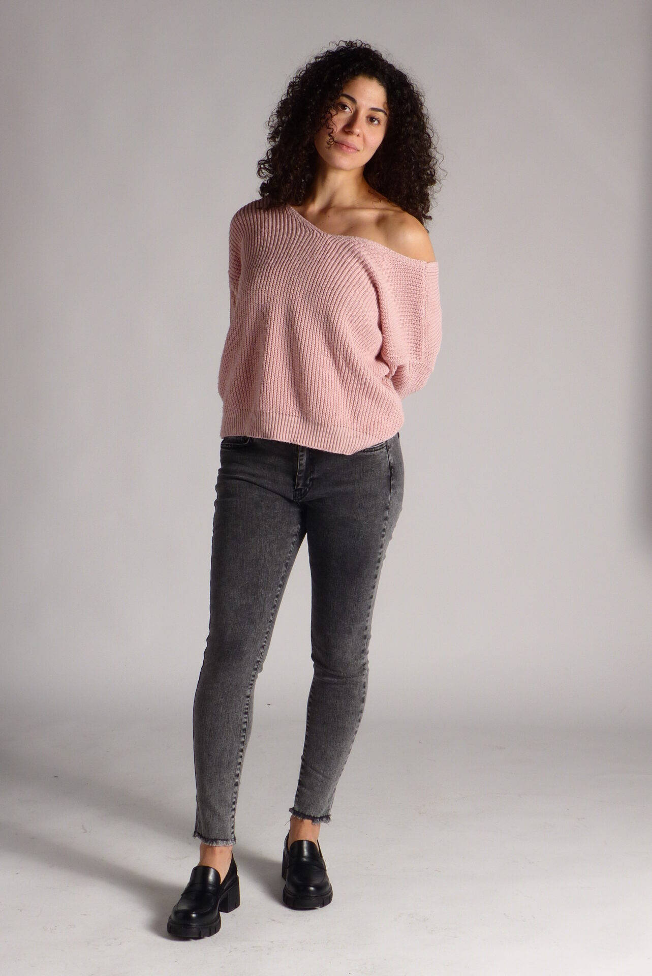 AA Spontané Skinny jean gris effiloché mi-haute