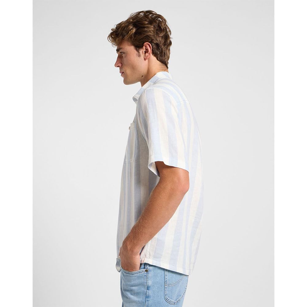 Lee Popover Shirt SS chemise homme Indigo Patchwork Dobby coton
