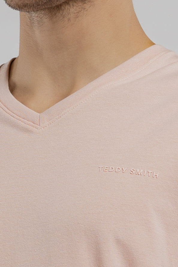Teddy Smith Tawax 2 MC Rose Pastel t-shirt col V stretch
