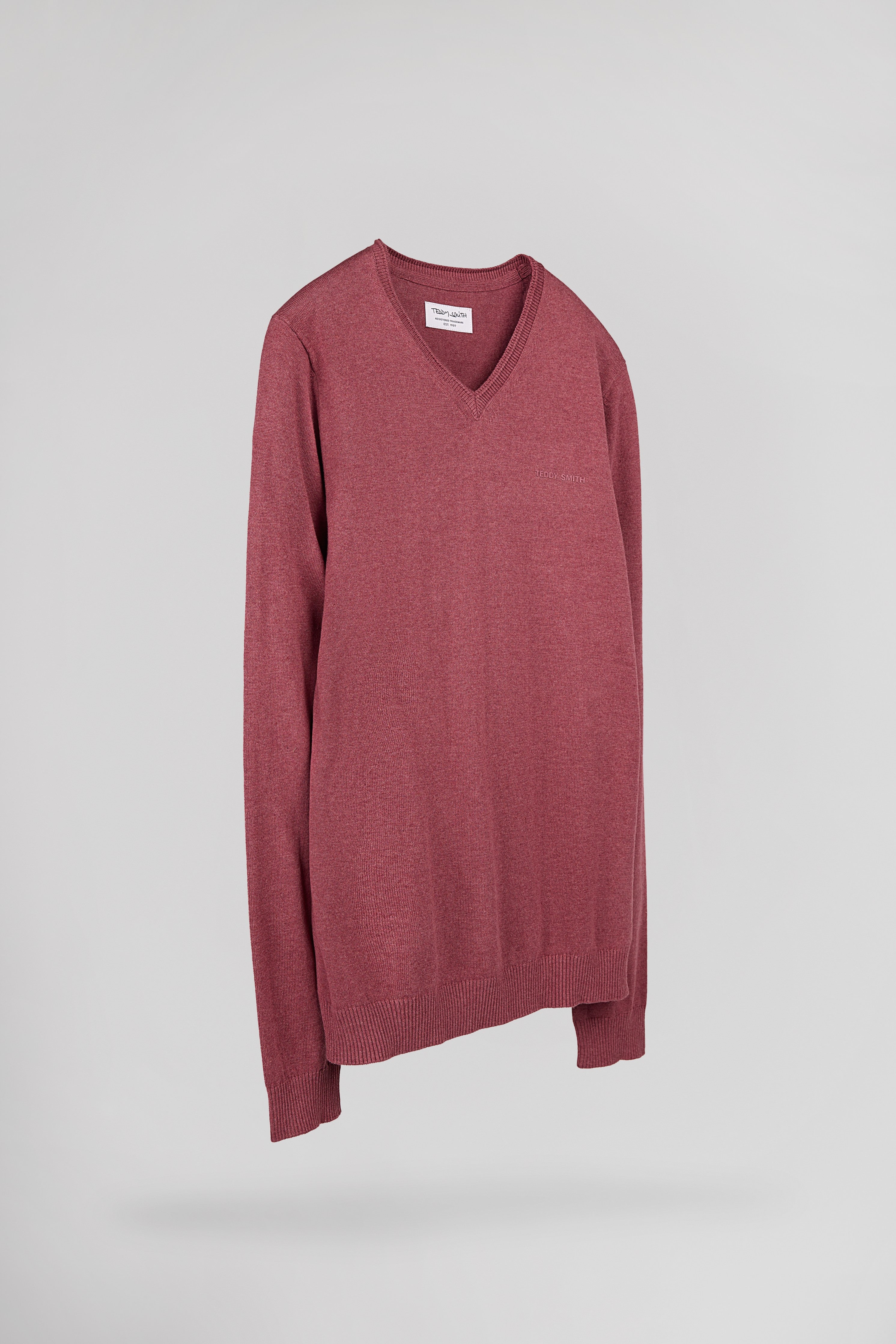 Teddy Smith Pulser 4 pull col V framboise chiné coton