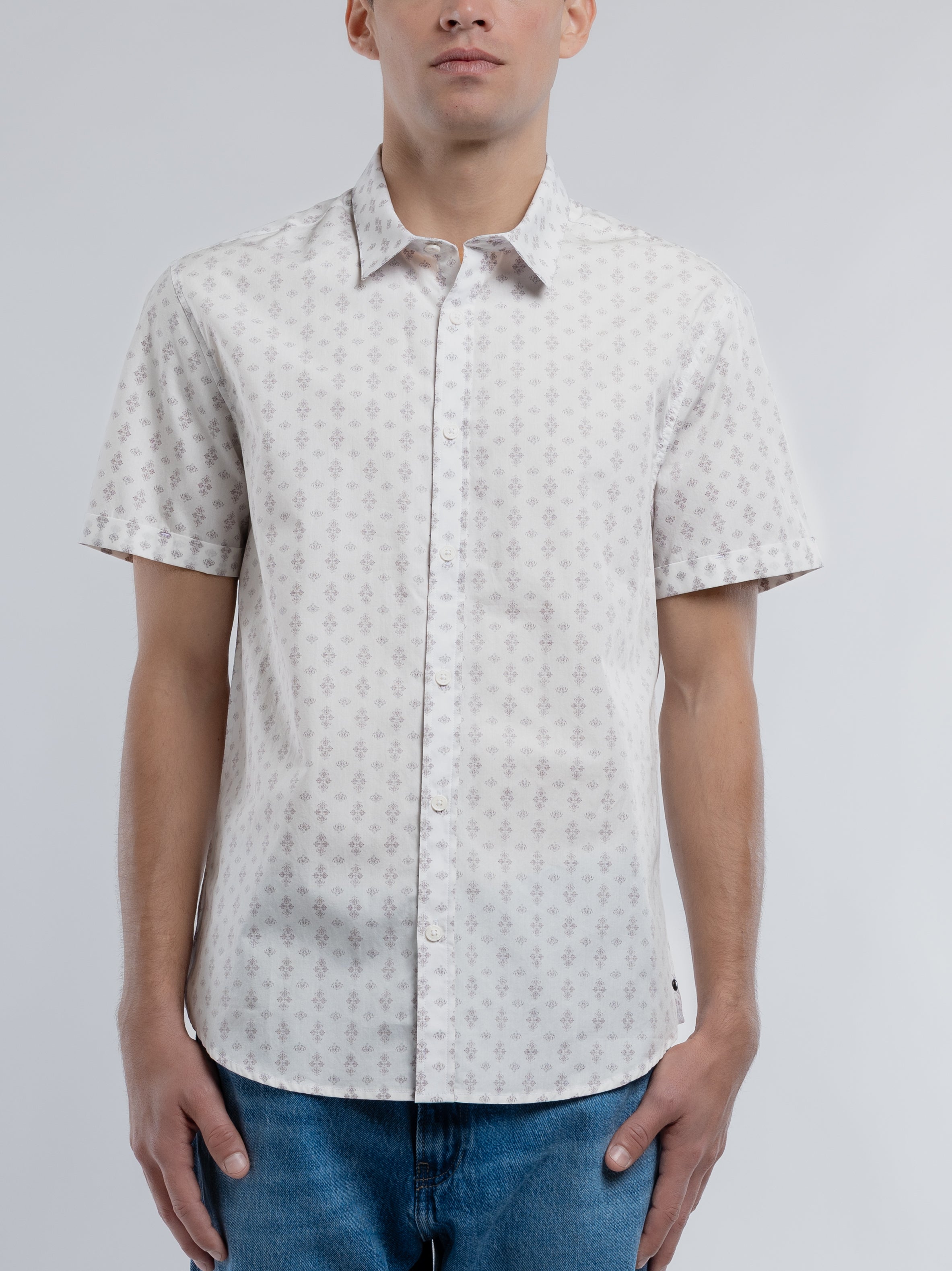 Teddy Smith Cut 2 MC chemise slim blanc cassé coton