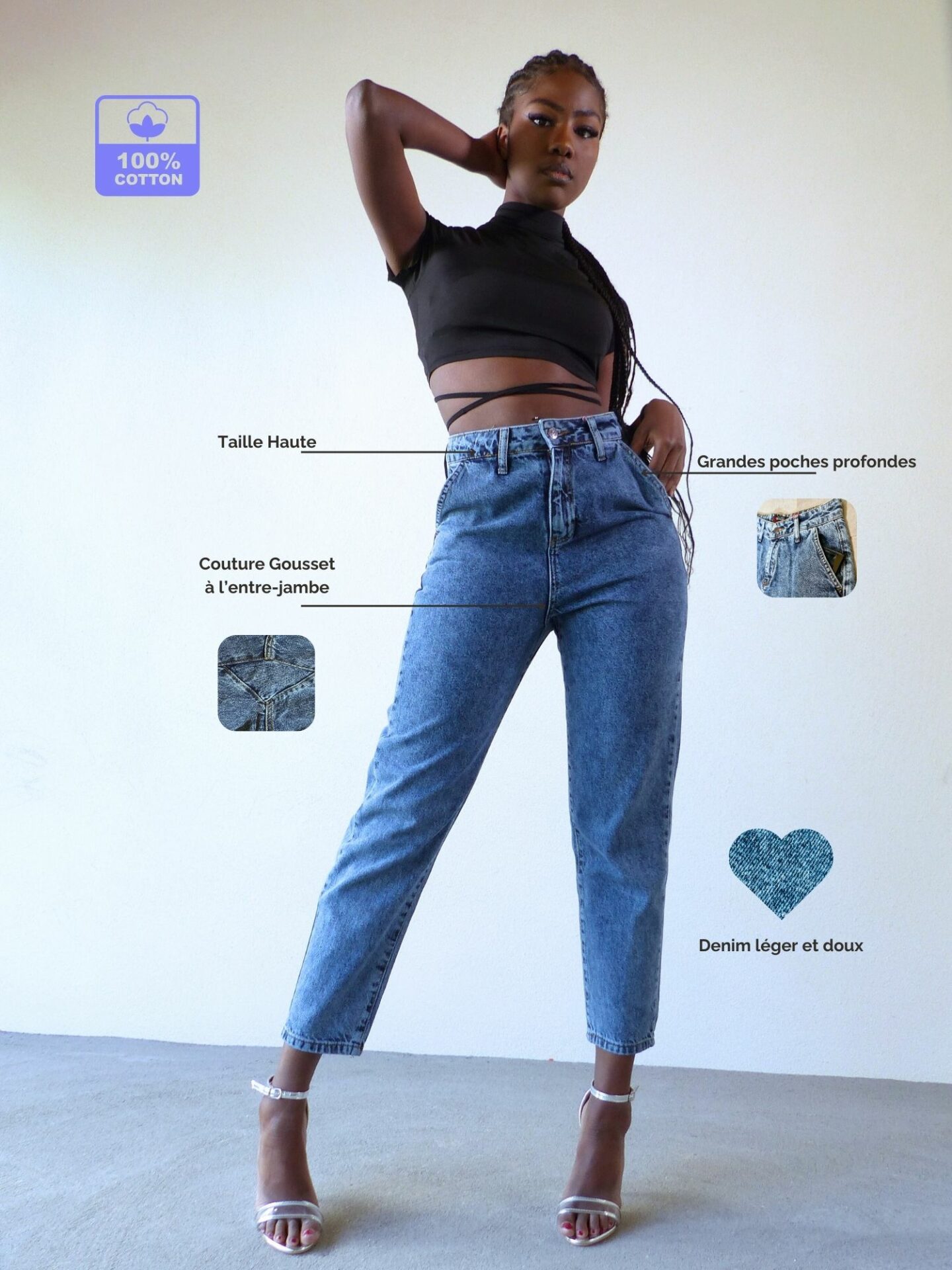 AA Spontané Modern Mom jean bleu marine taille haute