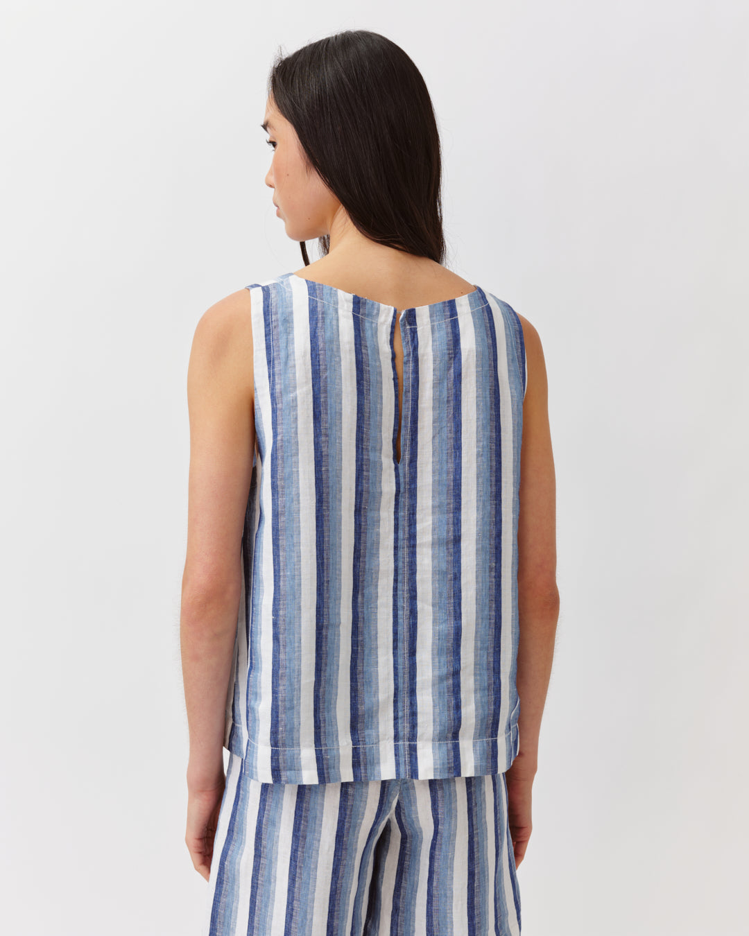 Diega Tressa top blanc bleu sans manches