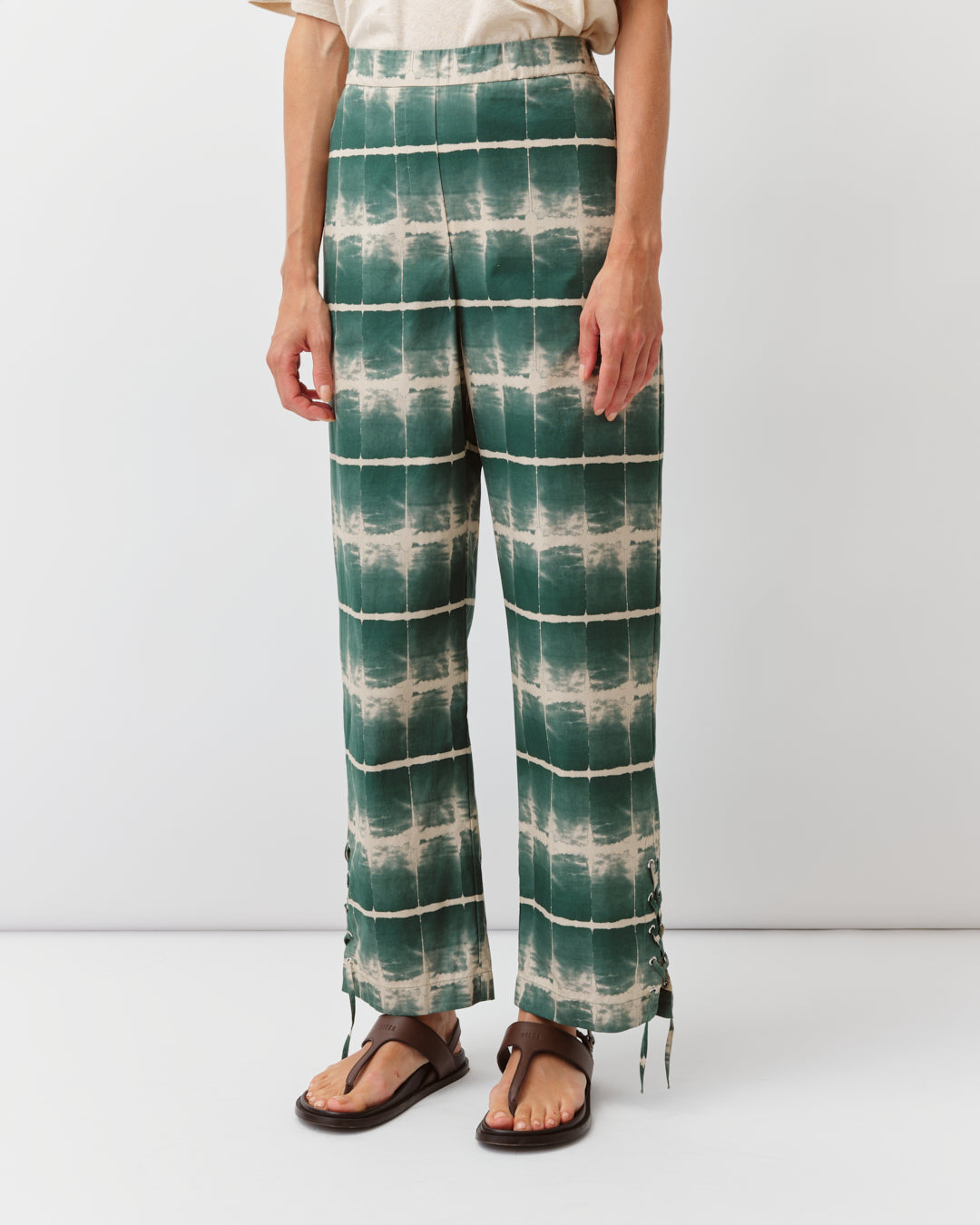 DIEGA PALAO pantalon droit aqua écru laçage