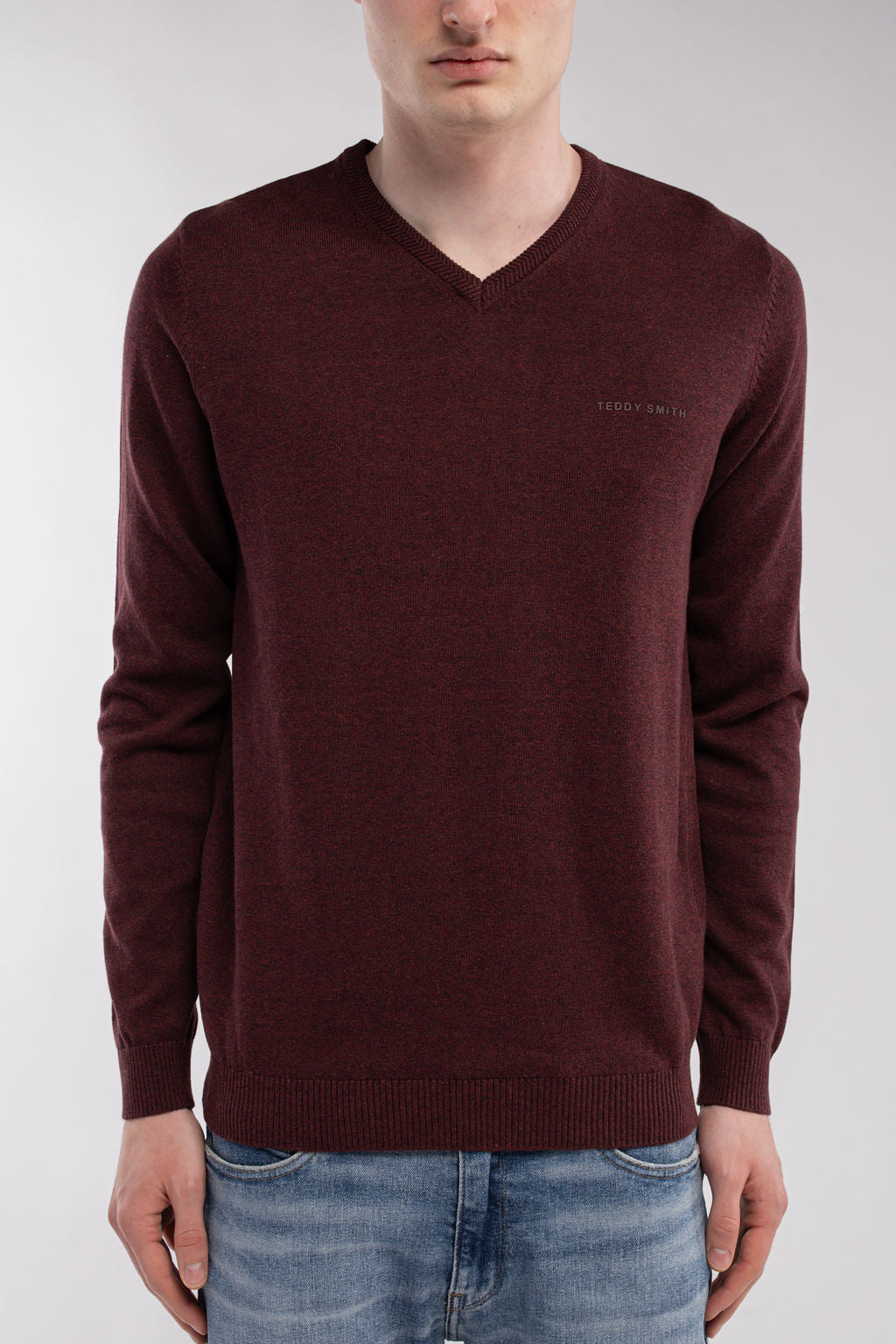 Teddy Smith Pulser 3 pull bordeaux foncé col V