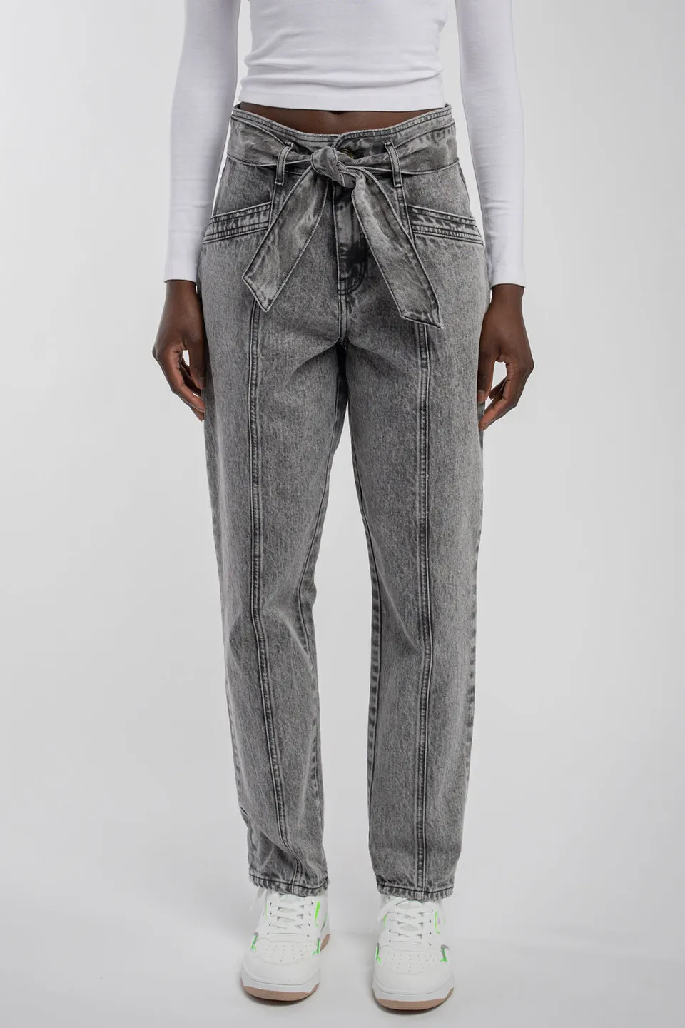 Teddy Smith P-Ginette Denim Grey jean mom taille haute coton