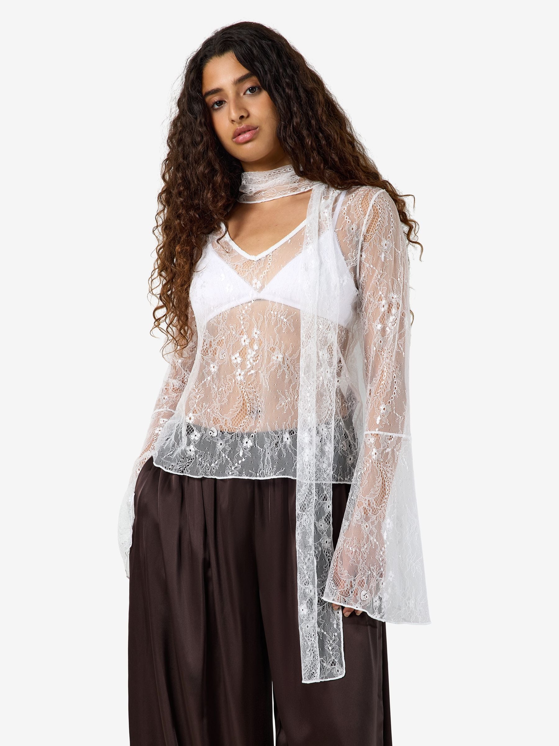 Noisy May Nmida Lace blouse dentelle col montant