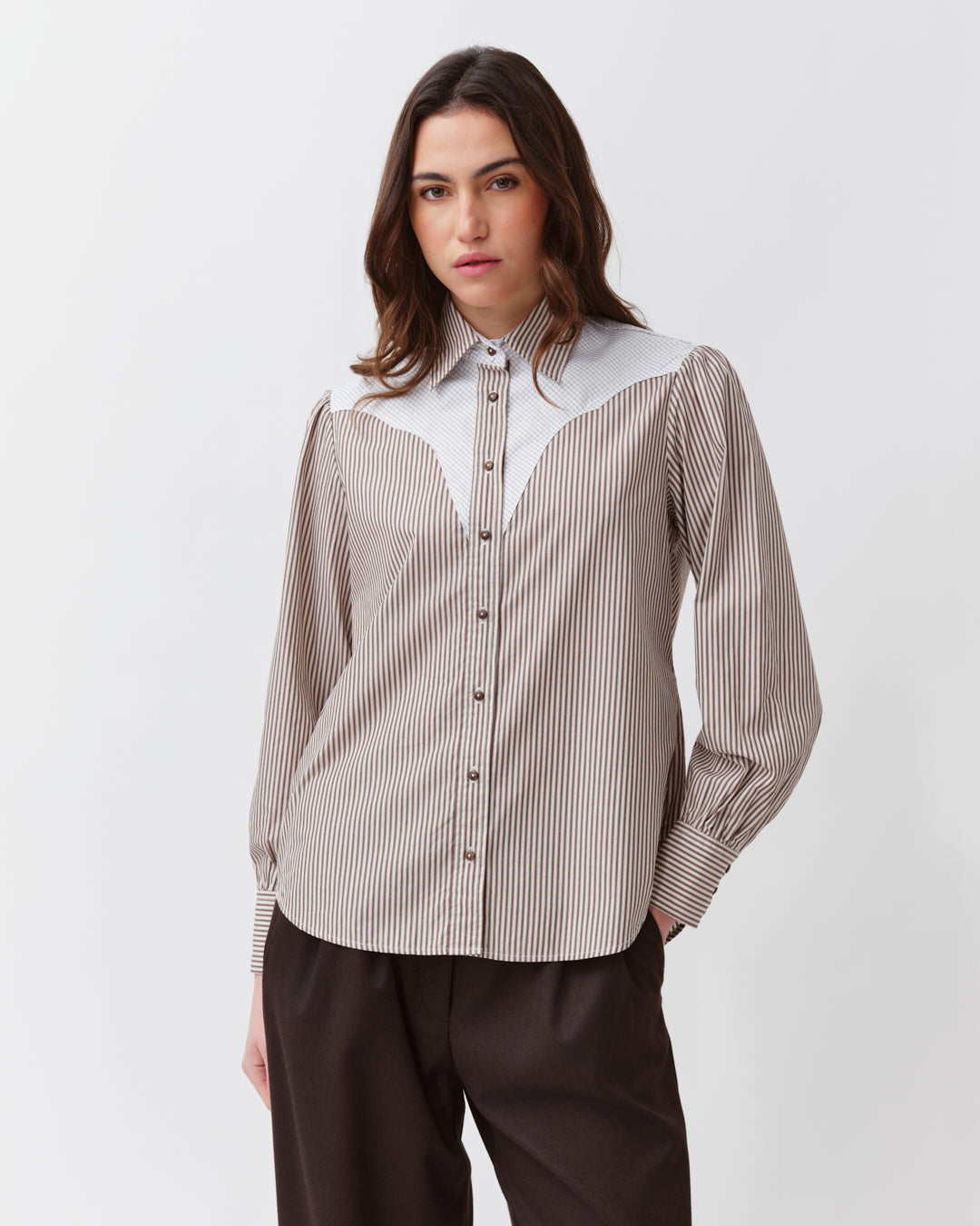 Diega Costelina chemise rayée coton camel blanc