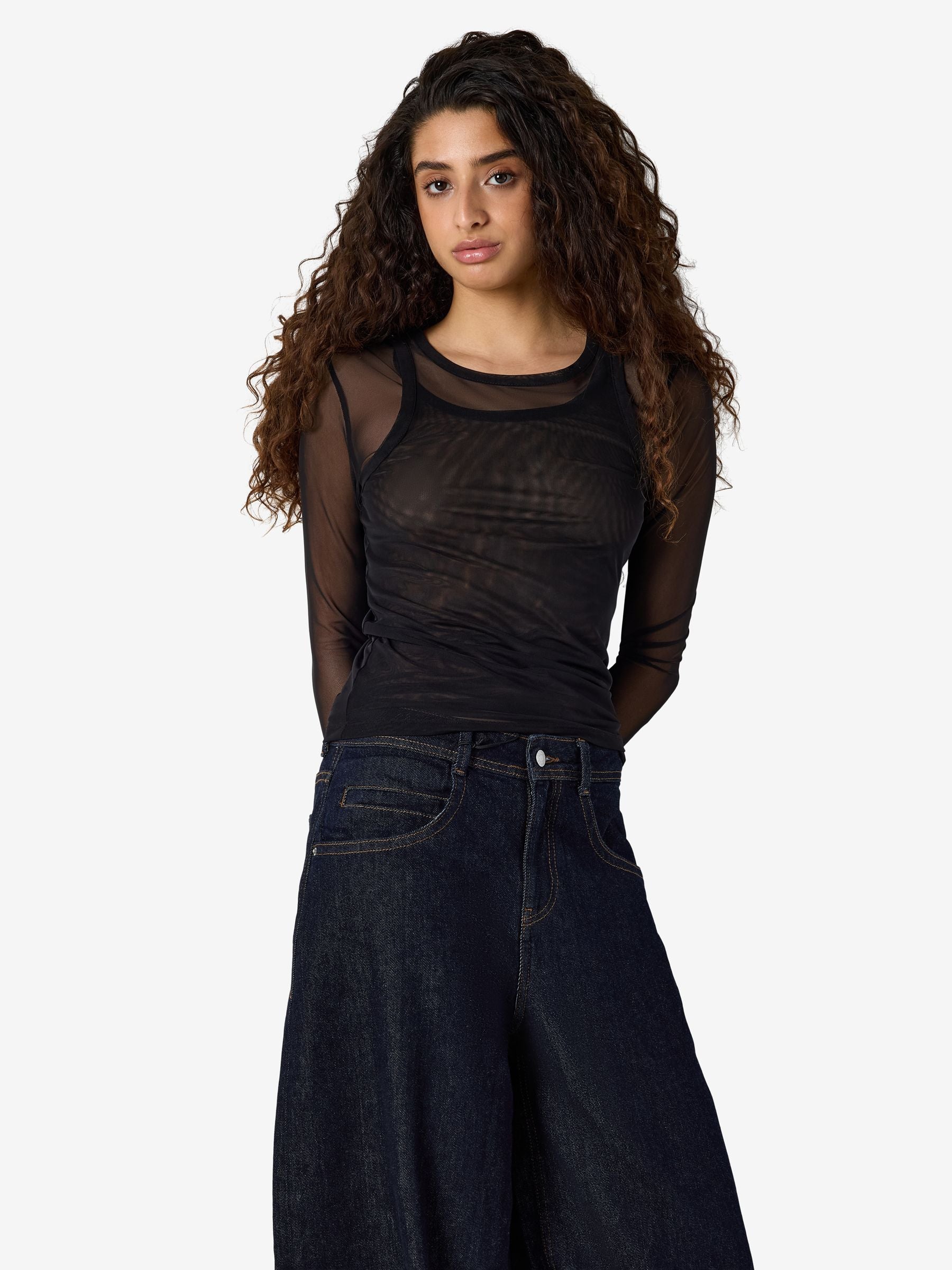 Noisy May top mesh manches longues double col rond