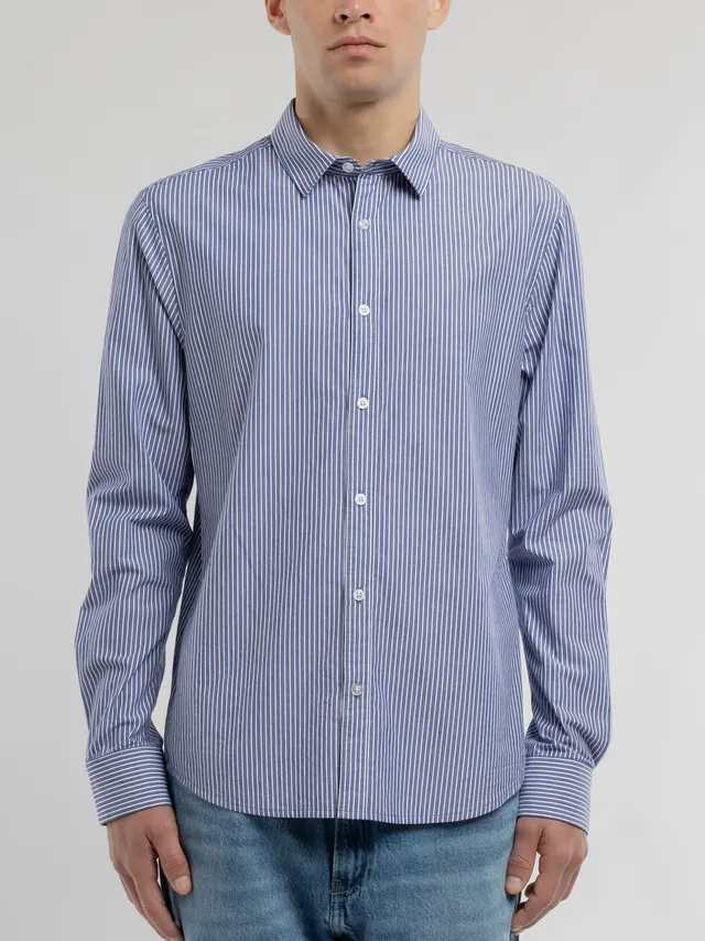Teddy Smith Carton ML chemise homme bleue rayée coton