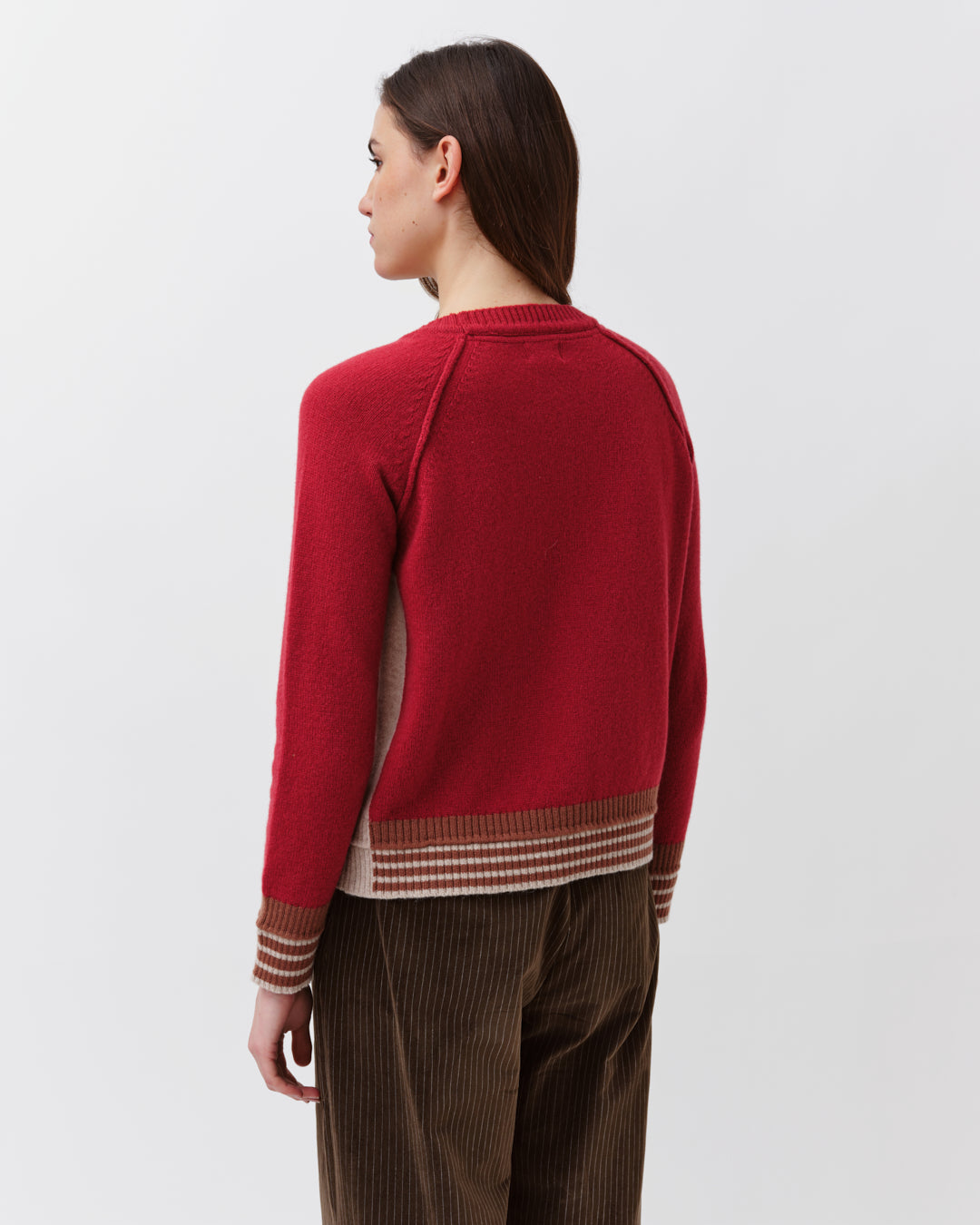 Diega Palizo pull rouge écru camel à rayures
