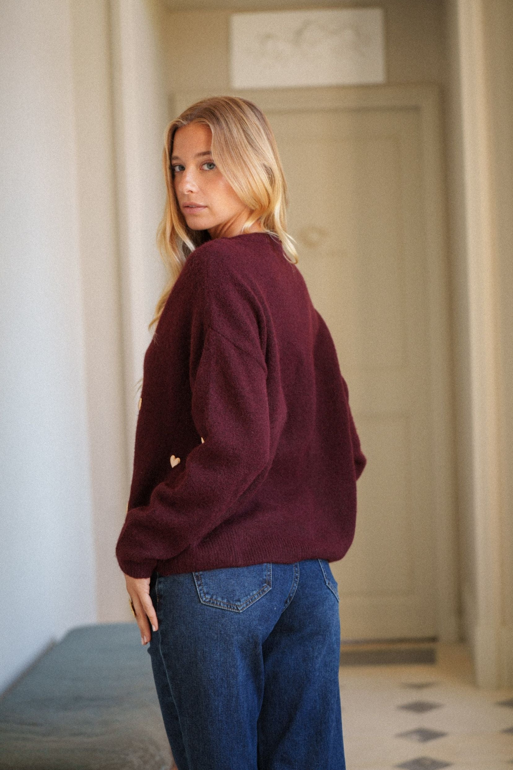 Maison Onado Juliane pull bordeaux clous coeur