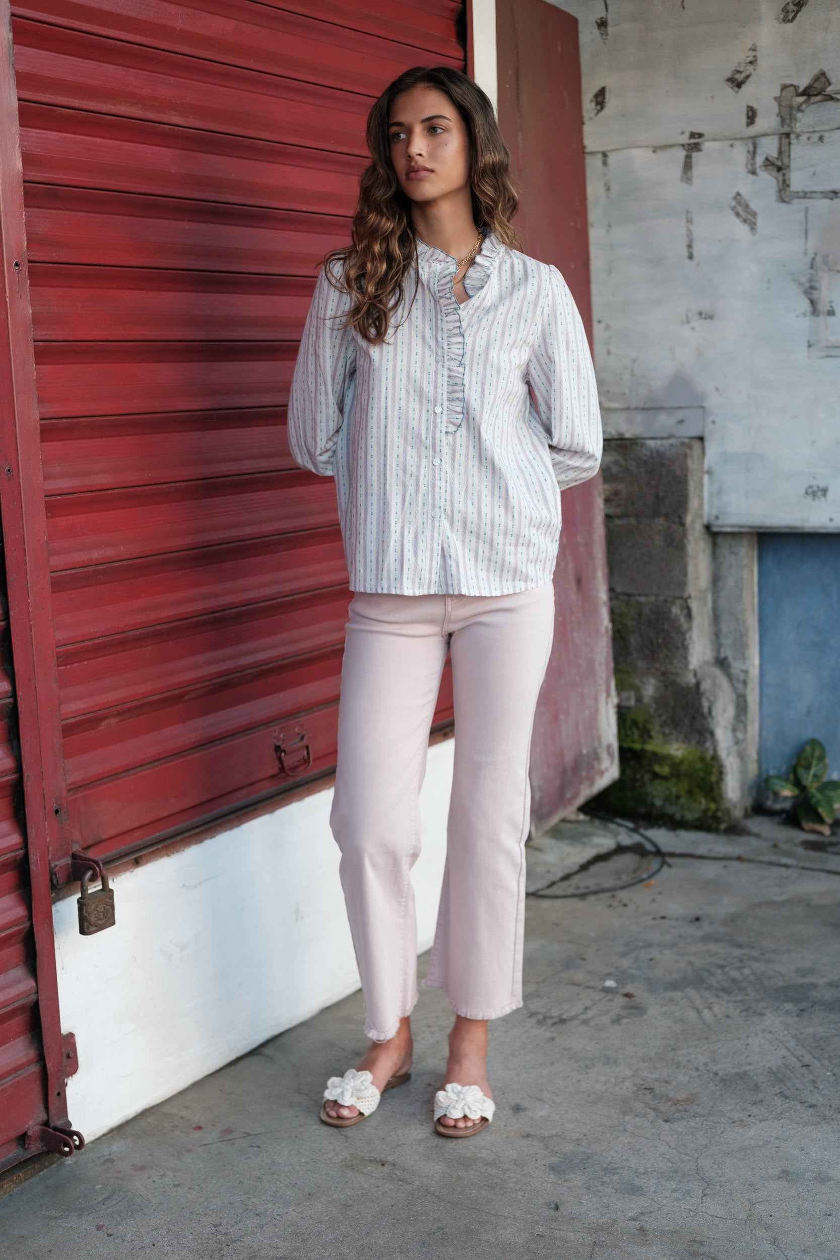 Maison Onado Elaine chemise écrue rayée coton