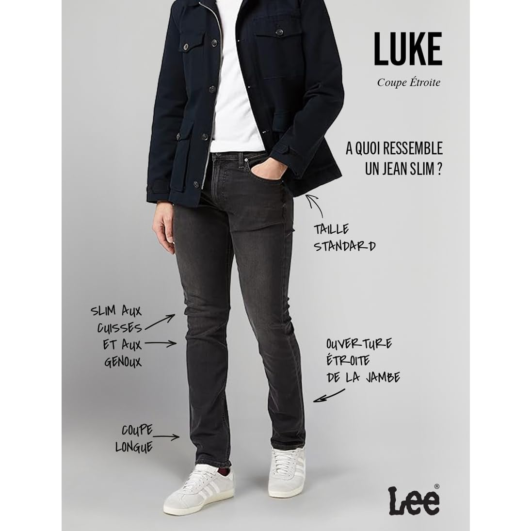 Lee Luke jean droit homme Moto Grey 29W/34L