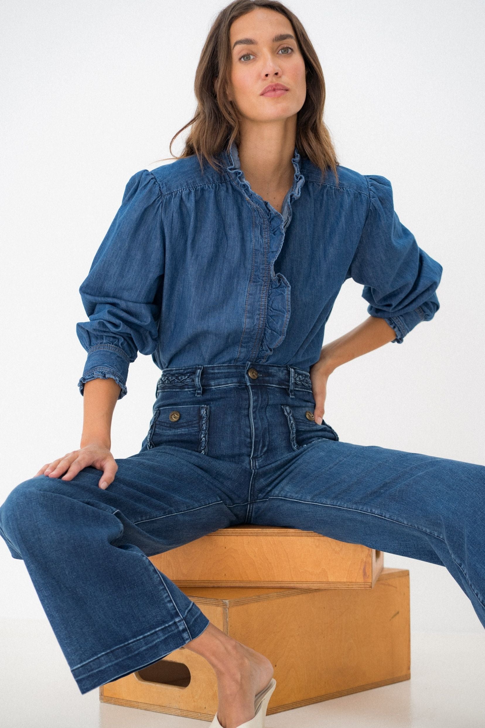 Maison Onado Faustine jean wide bleu délavé taille haute