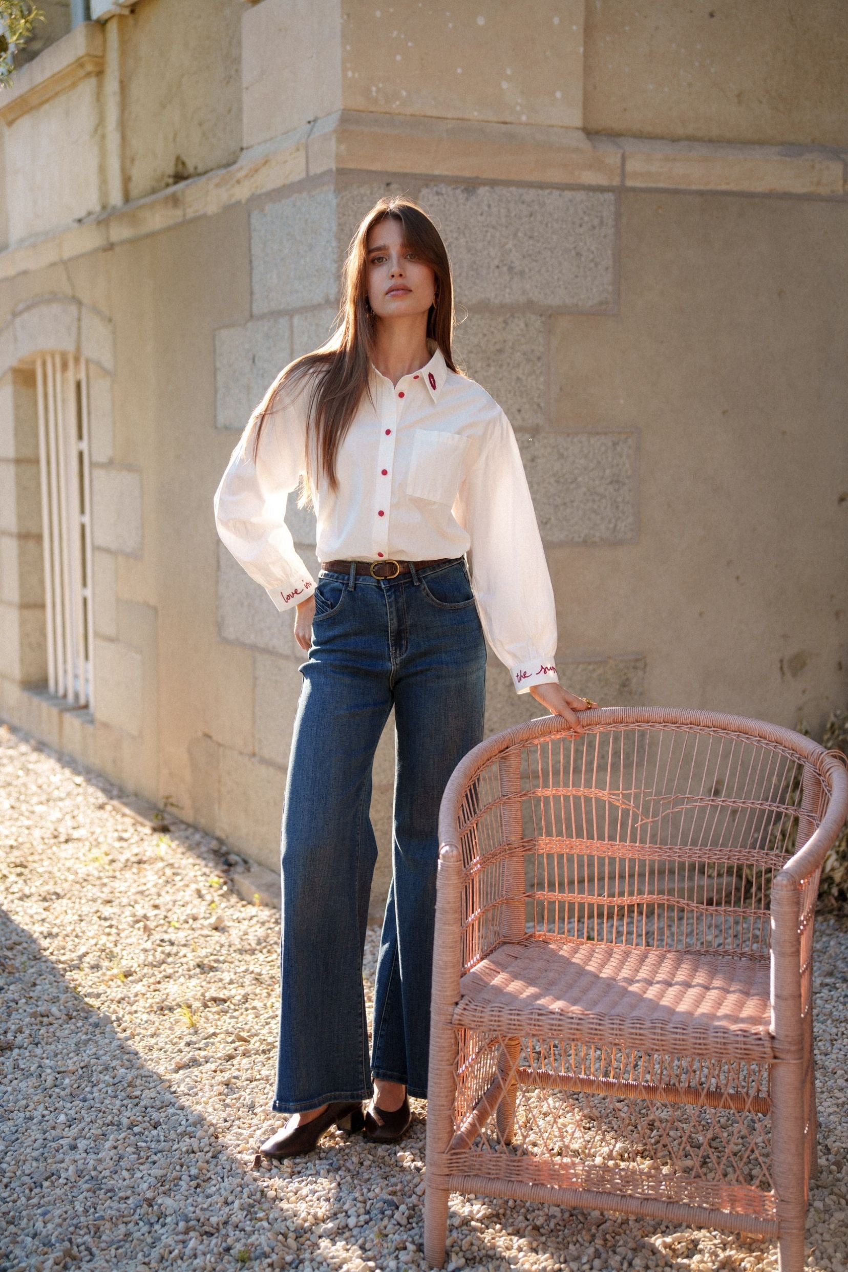 Maison Onado Lalita jean wide leg 36 bleu délavé