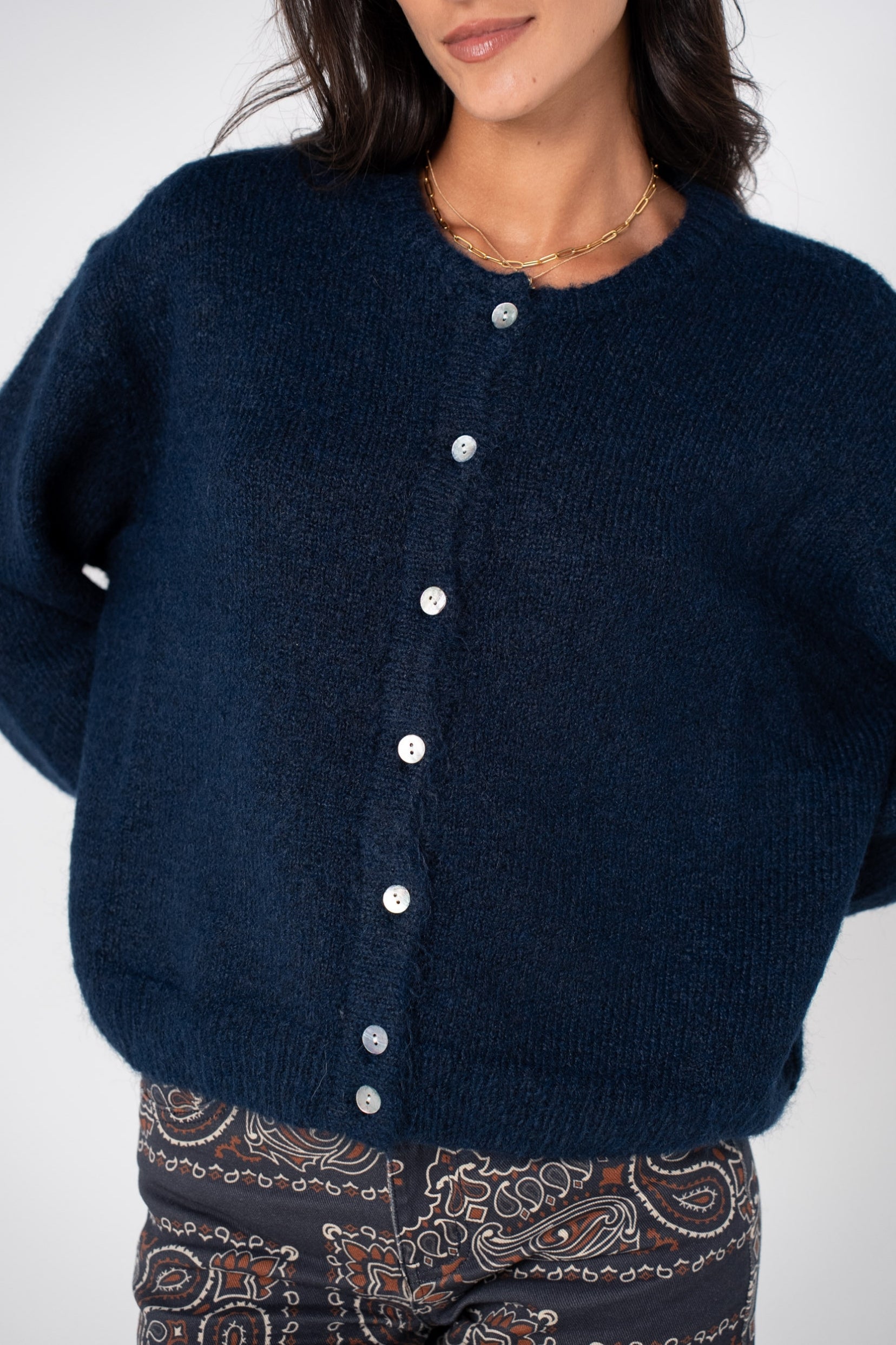 Maison Onado Elise gilet maille bleu marine