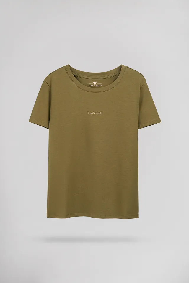Teddy Smith T-Ribelle MC T-shirt Femme Olive Coupe Droite