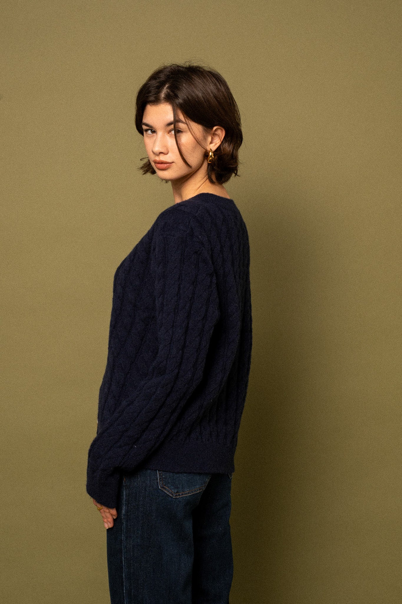 Maison Onado Tressia cardigan marine torsadé