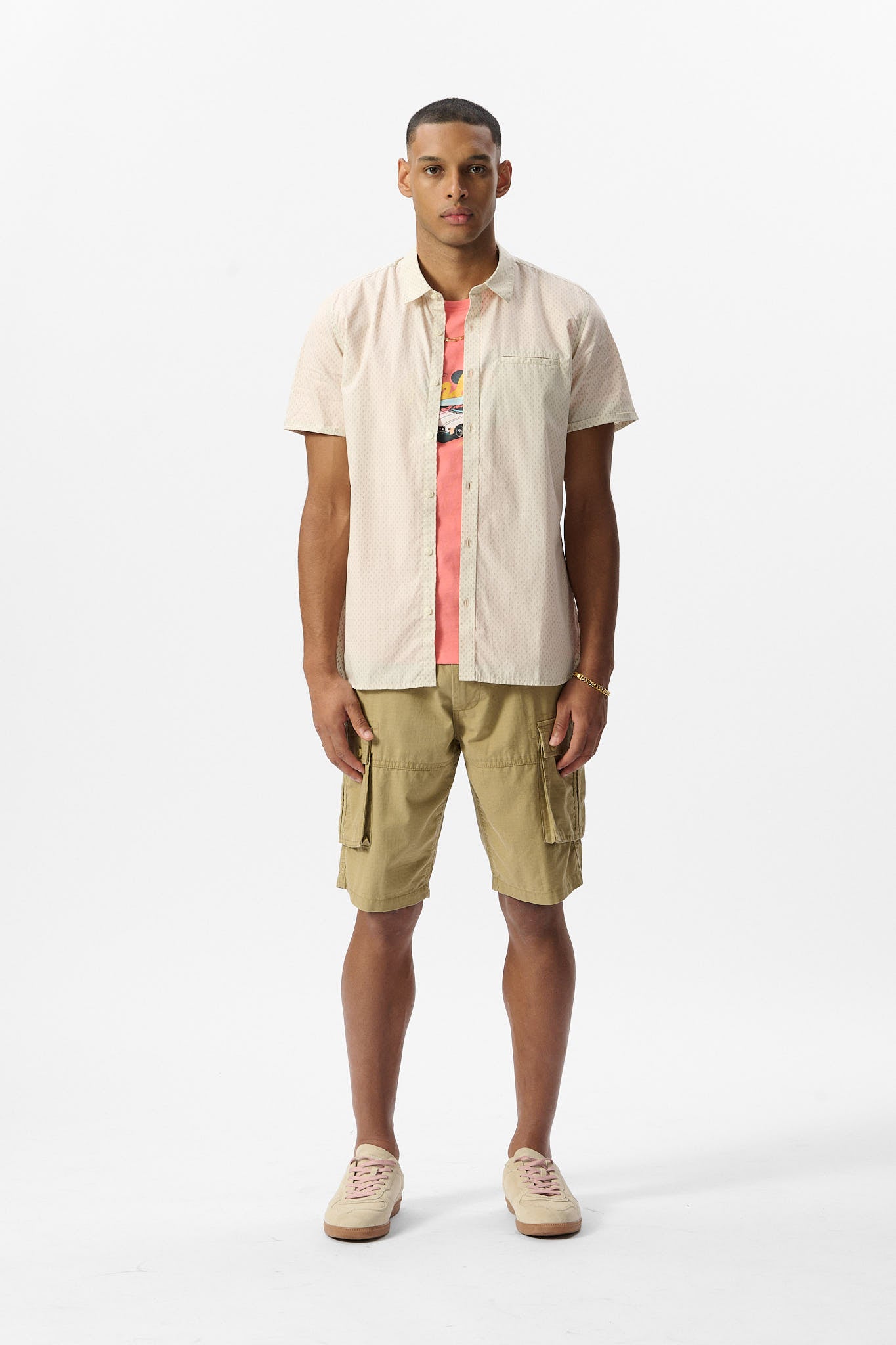 Teddy Smith Cut MC chemise homme slim creme imprime