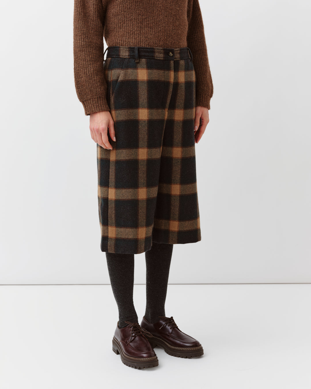 DIEGA BILBAO bermuda taille haute carreaux vert camel