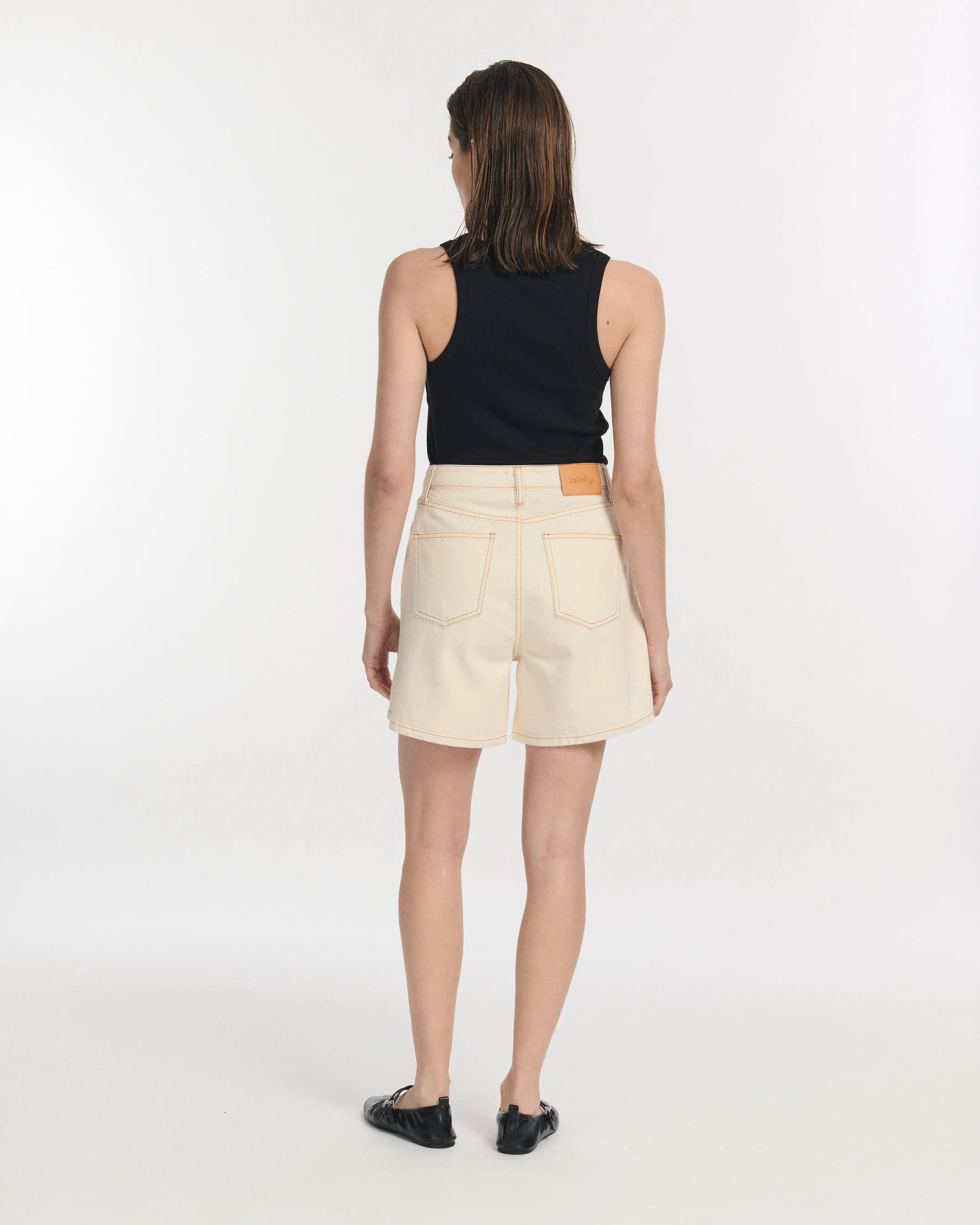 Labdip Isys short en jean écru taille haute coton