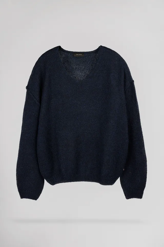 Teddy Smith P-Maggie pull col V femme navy 10% laine