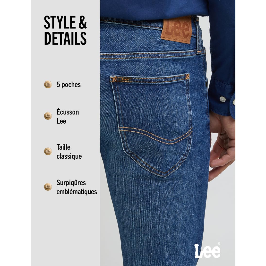 Lee Luke jean droit homme délavé gris