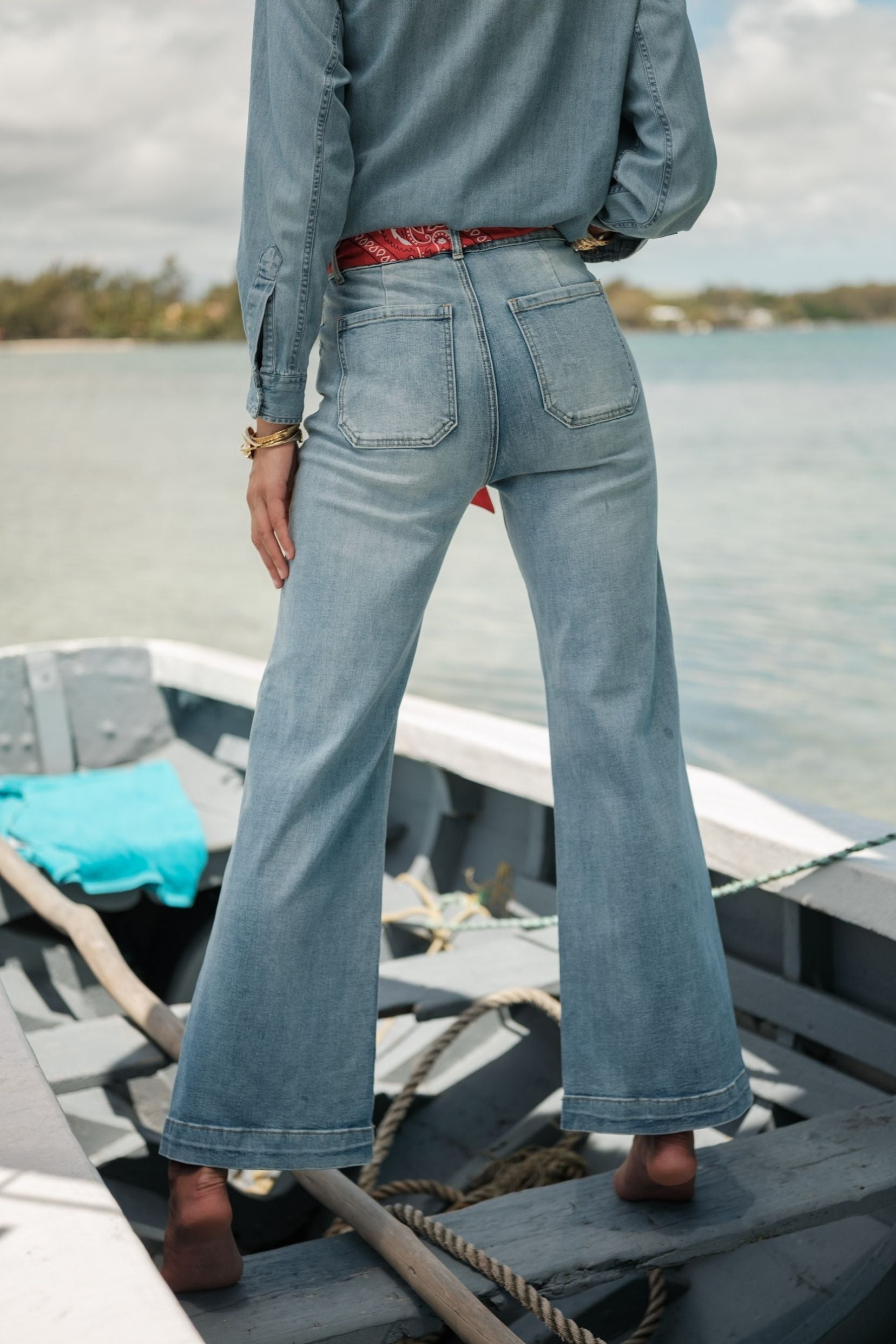 Maison Onado Bandana jean droit délavé ceinture