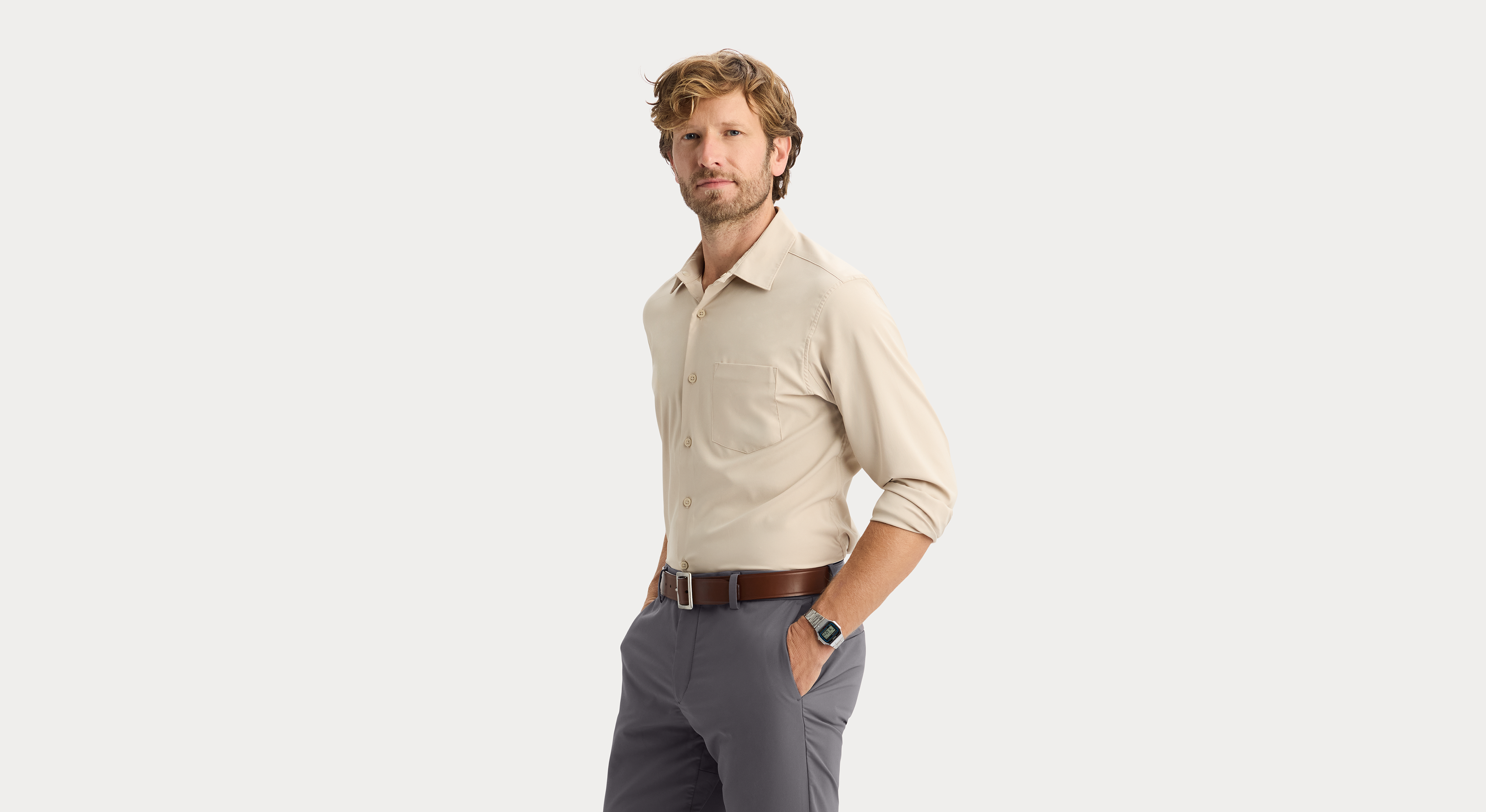 Dockers Go Shirt Long Sleeve chemise beige séchage rapide