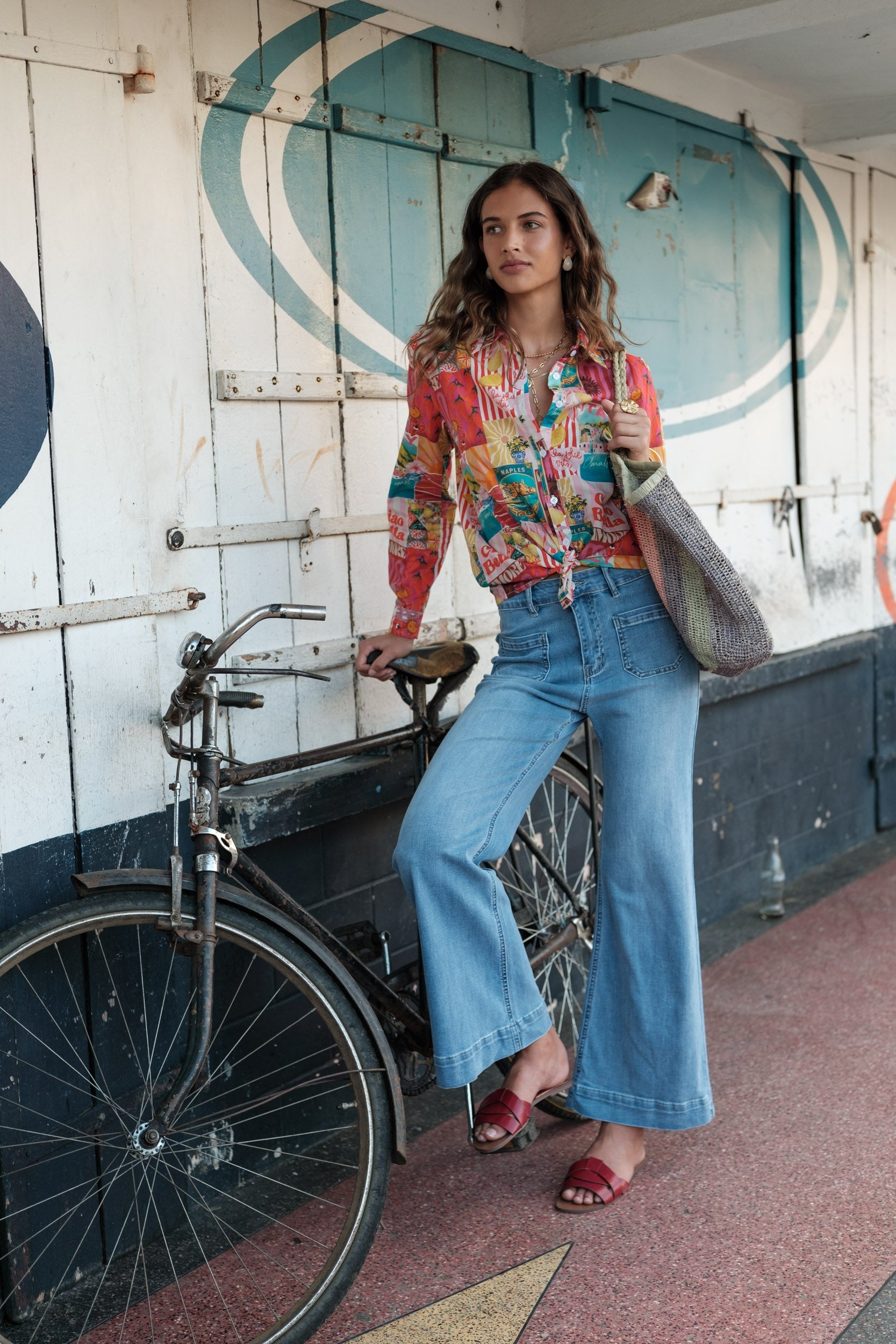 Maison Onado Wide Flare Proust jean délavé clair taille haute