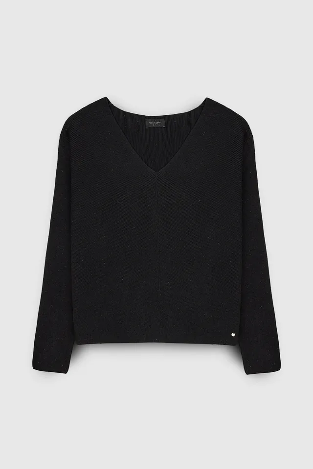 Teddy Smith P-Rita pull col V noir près du corps femme