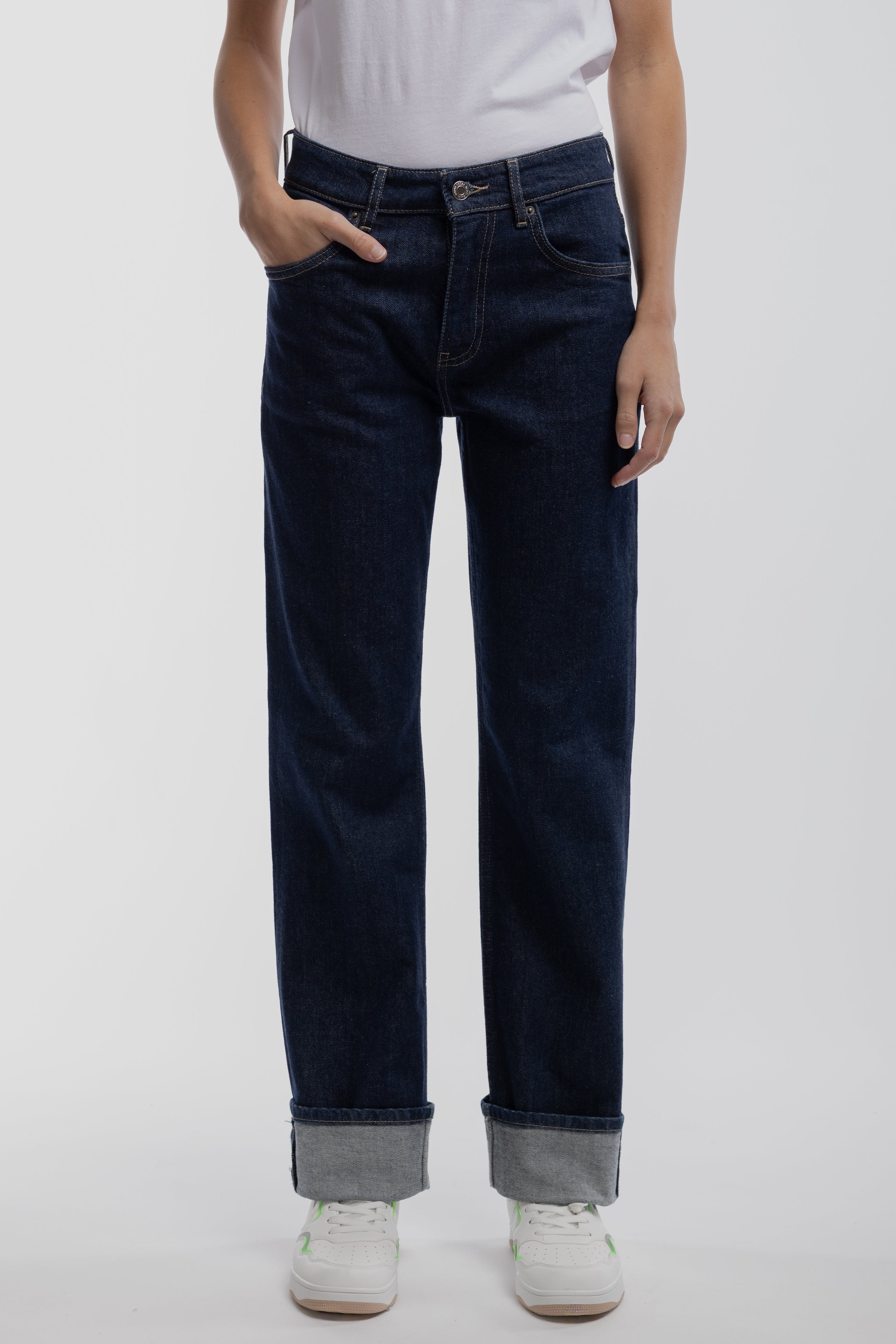 Teddy Smith Boyfriend jean droit bleu foncé revers