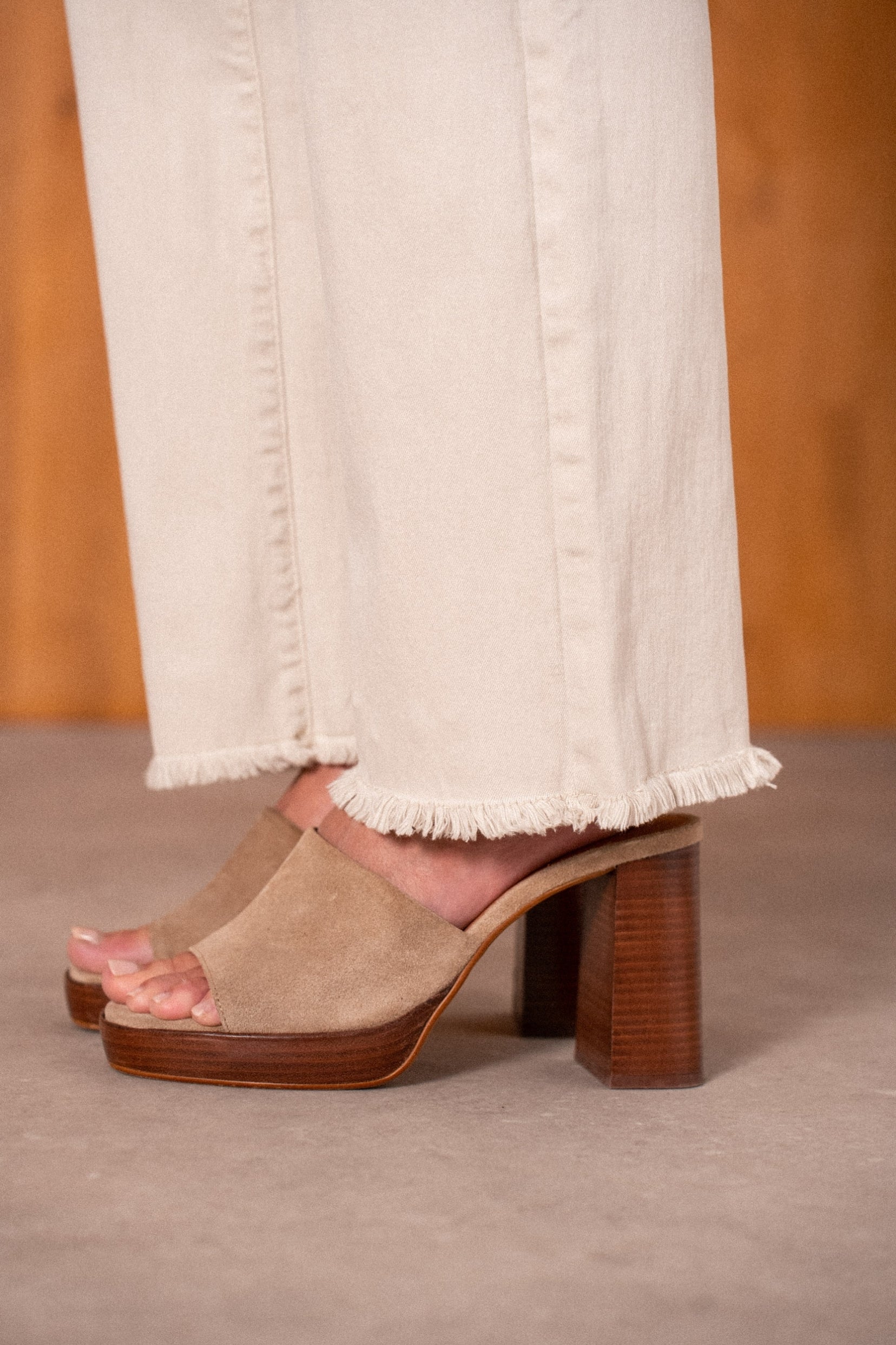 Maison Onado Elaine jean wide beige frangé coton