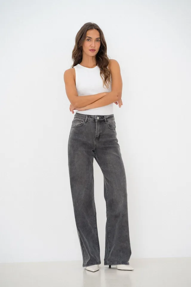 Maison Onado Philice jean wide leg gris délavé coton