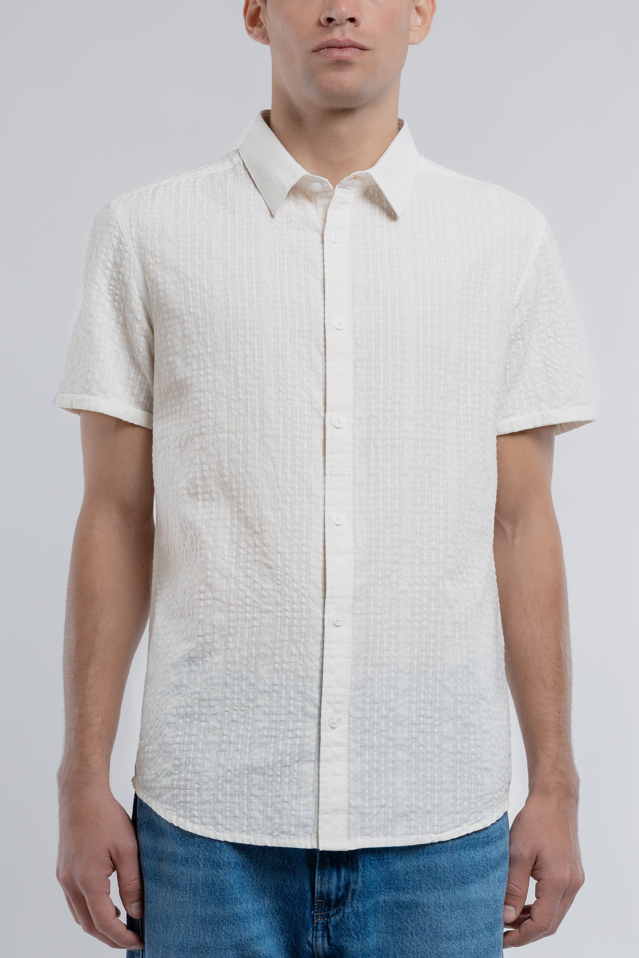 Teddy Smith Cut 2 MC chemise slim blanche fil à fil